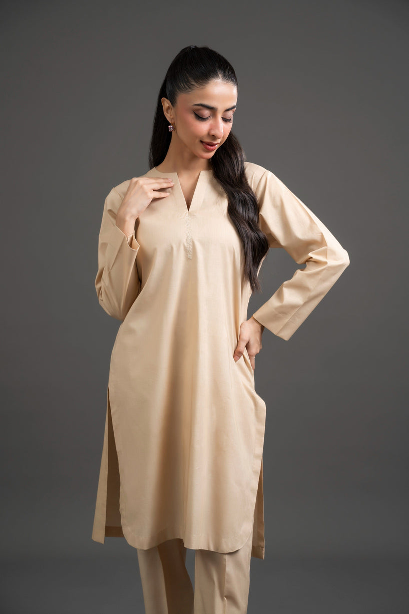 Beige Embroidered Kurta Set