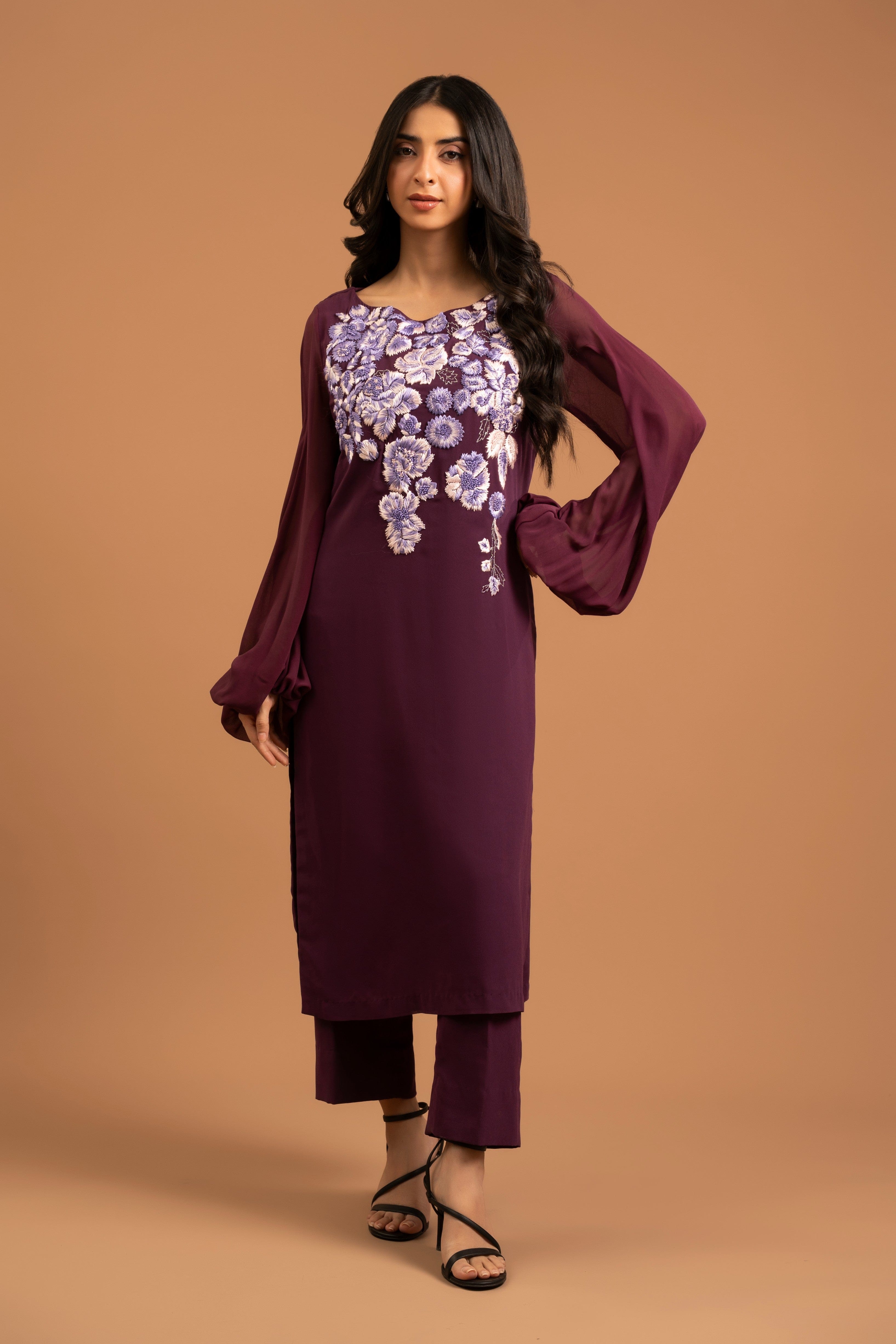 Embroidered Plum Elegance