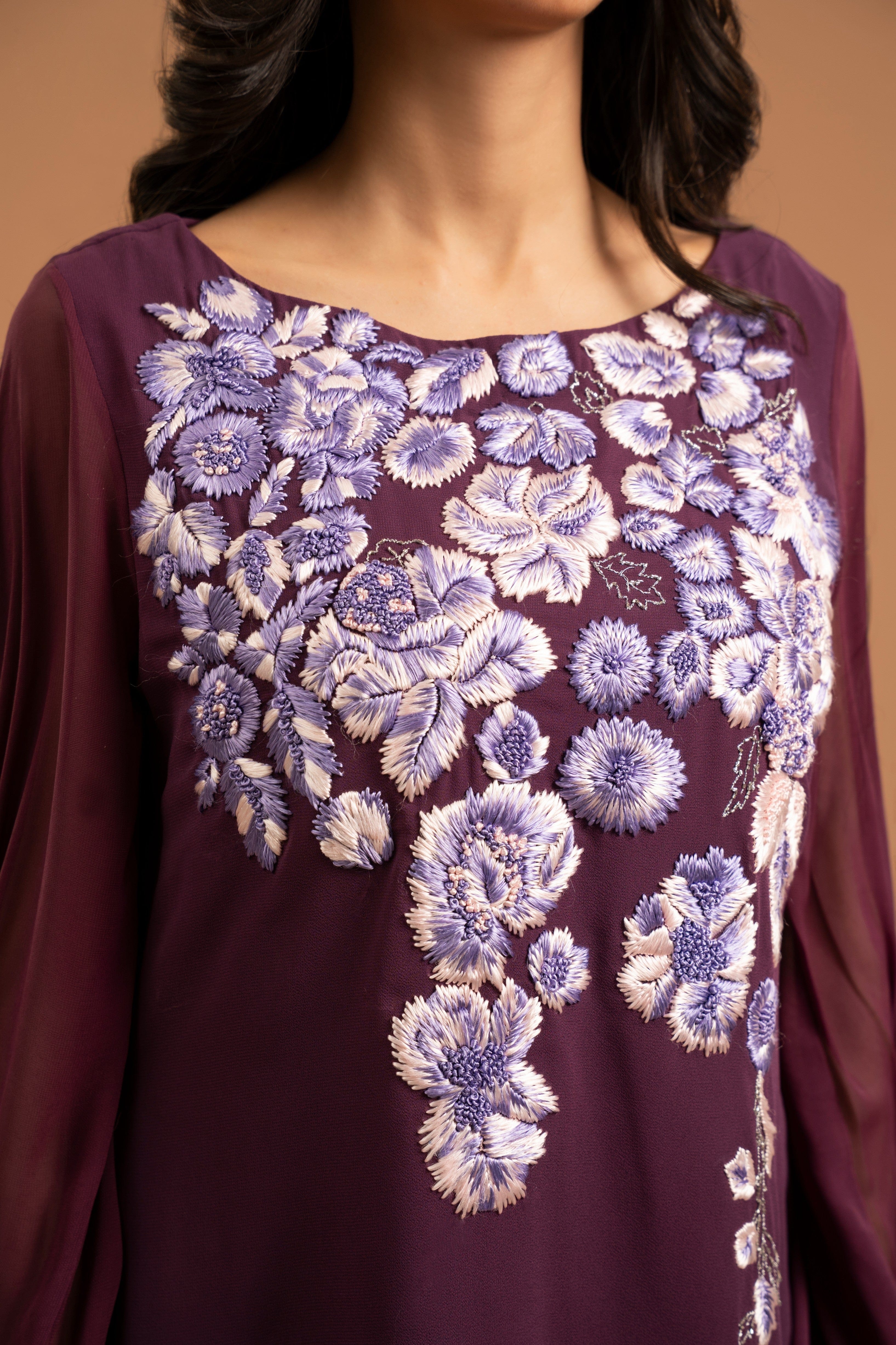 Embroidered Plum Elegance