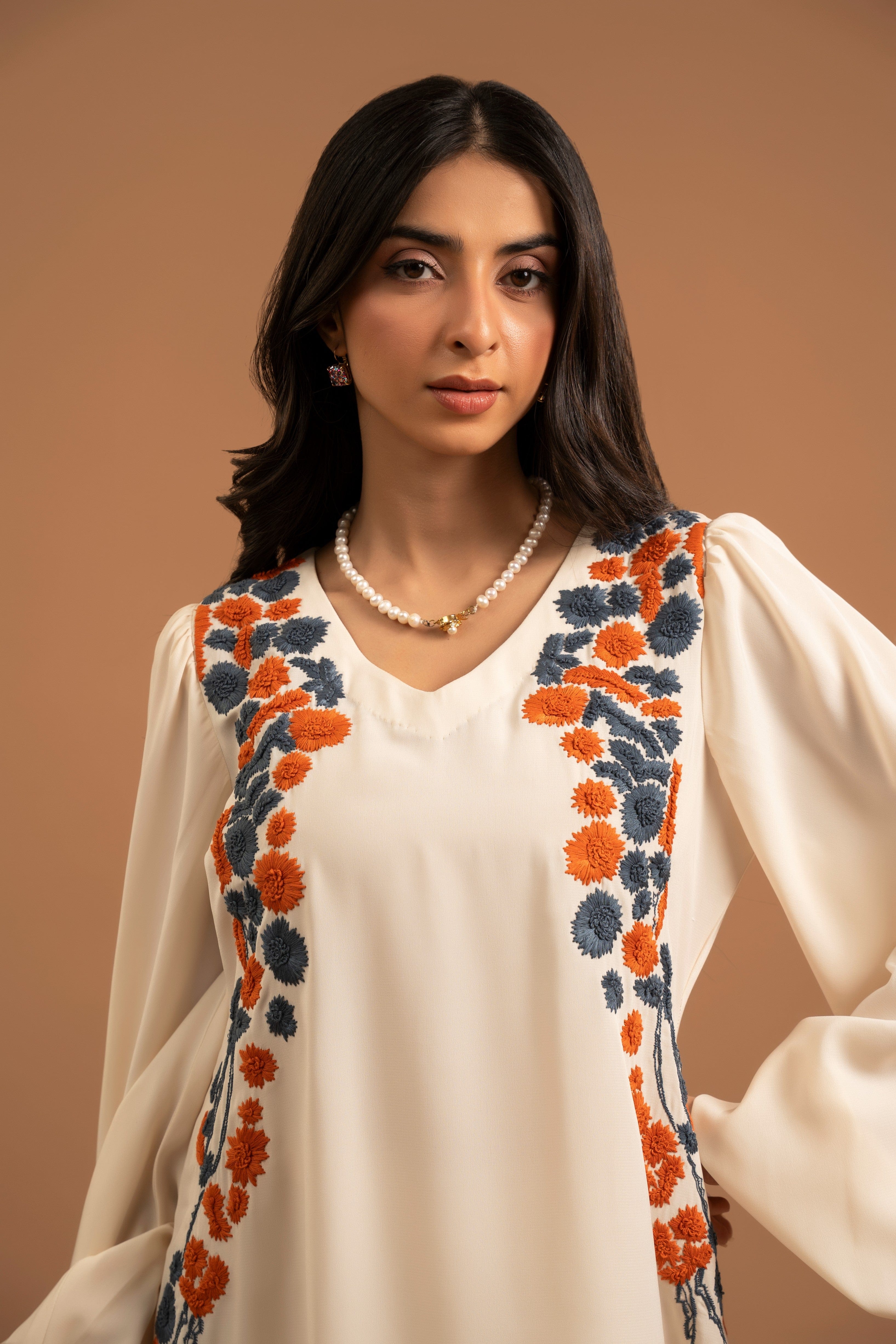 Handworked Bell Sleeve V-Neck Outfit