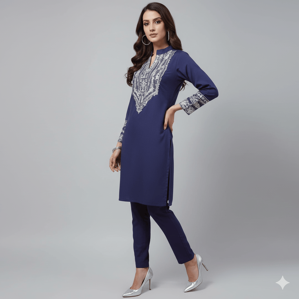 Elegant Navy Blue Embroidered Kurta Set