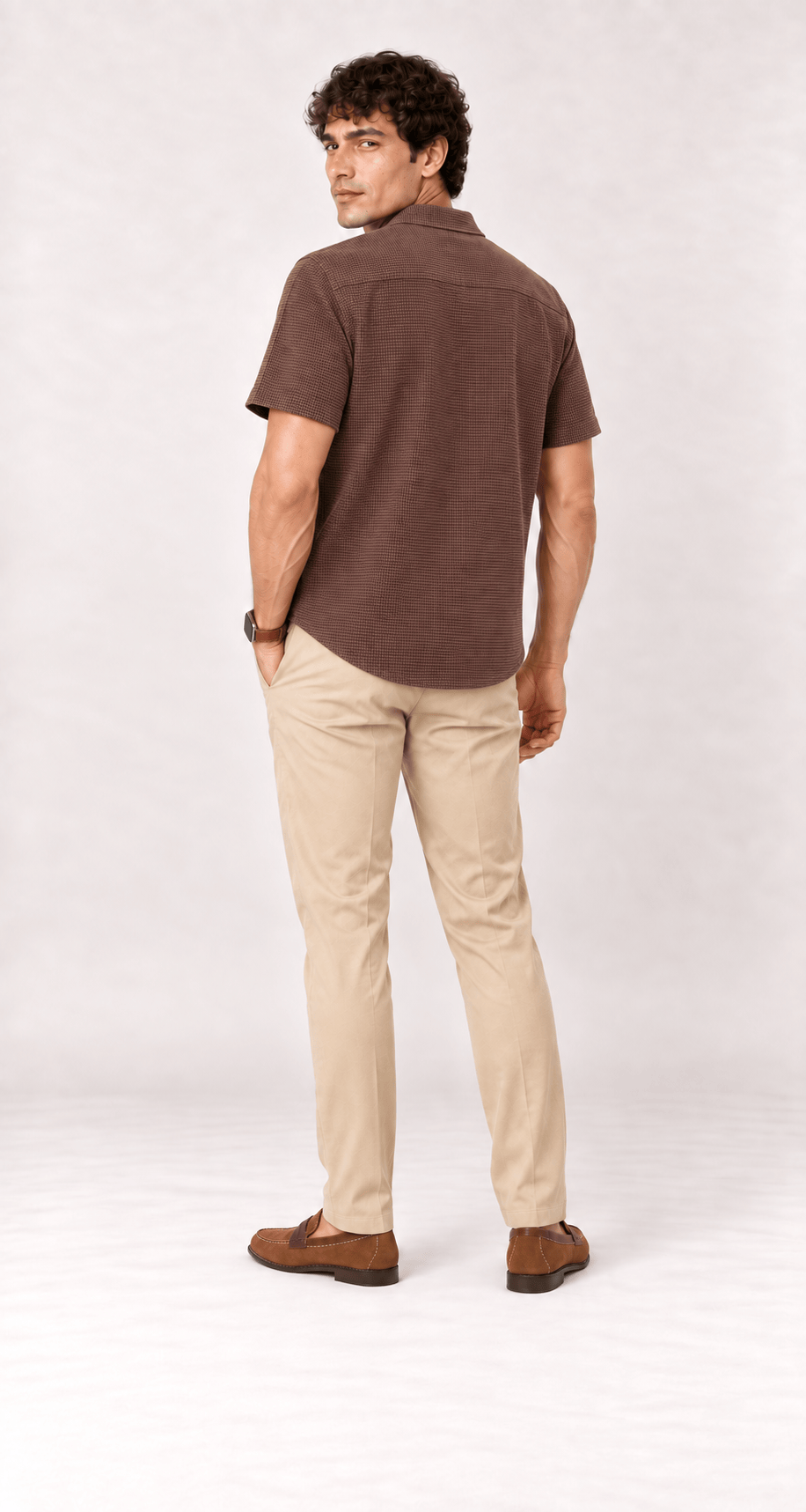 Men's 100% cotton mini-waffle camp shirt