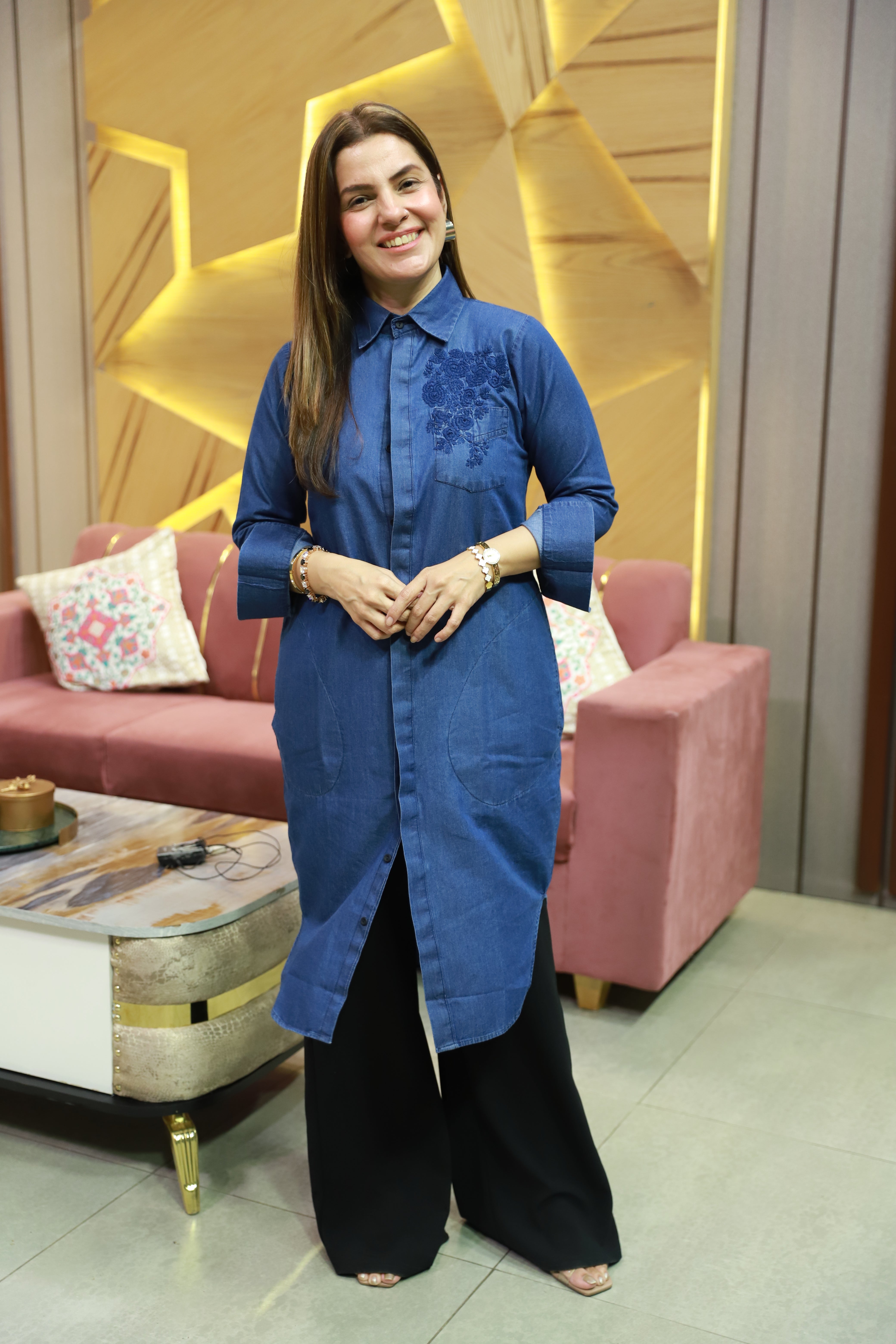 Hand Embroidery Denim Dress Top