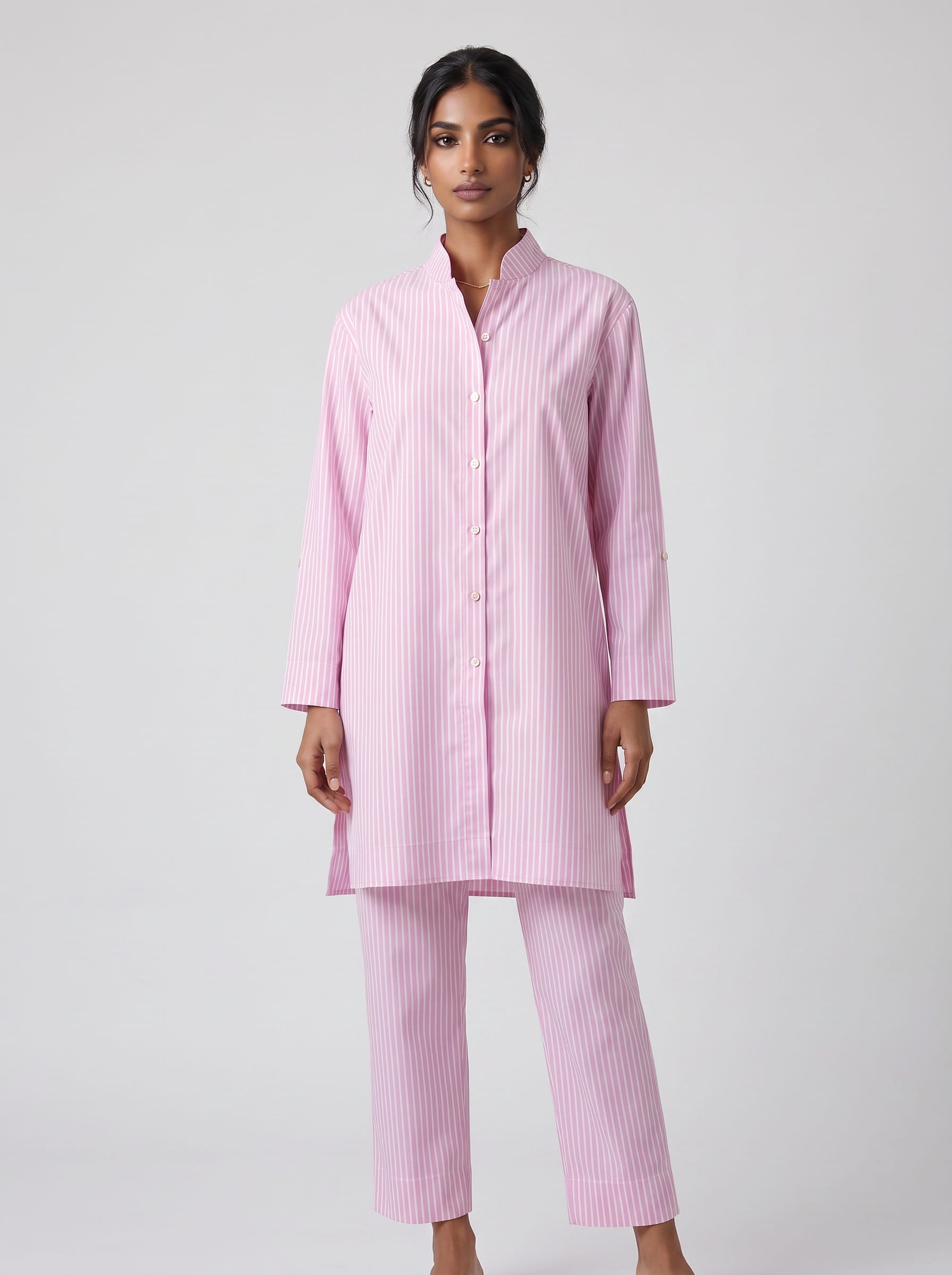 Soft Pink Striped Kurta Set