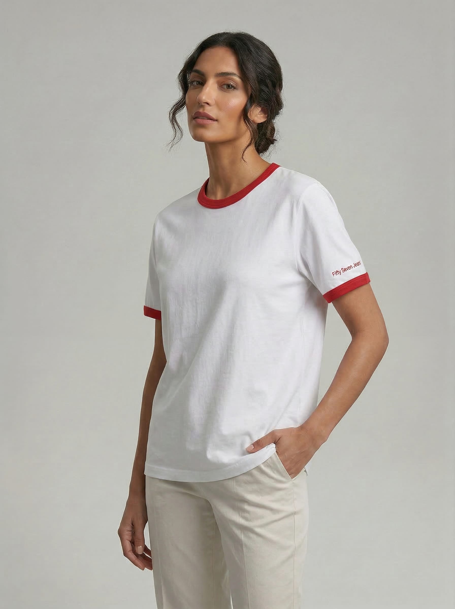 White & Red Ringer Tee