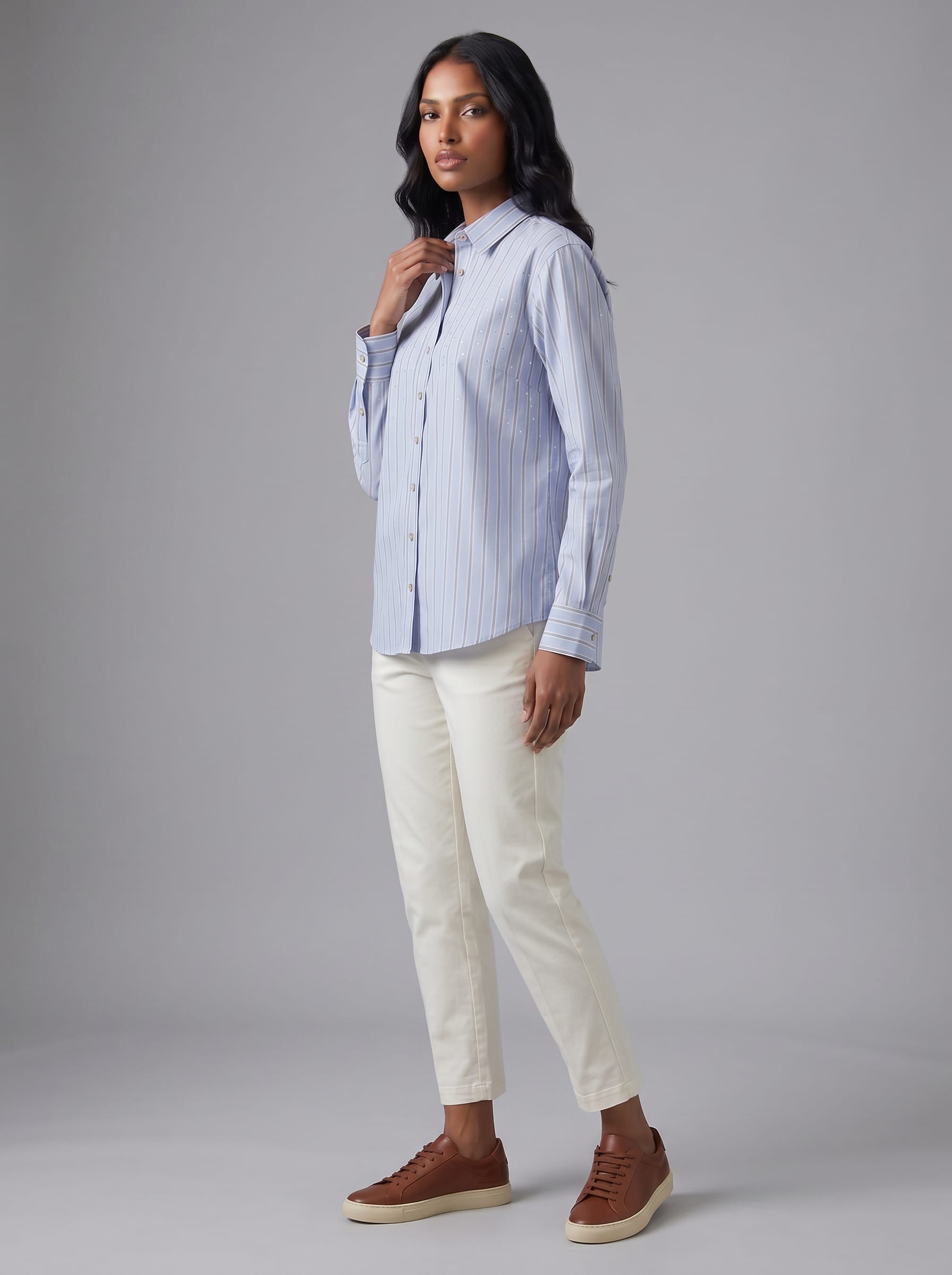 Crystal-Striped Blue Shirt