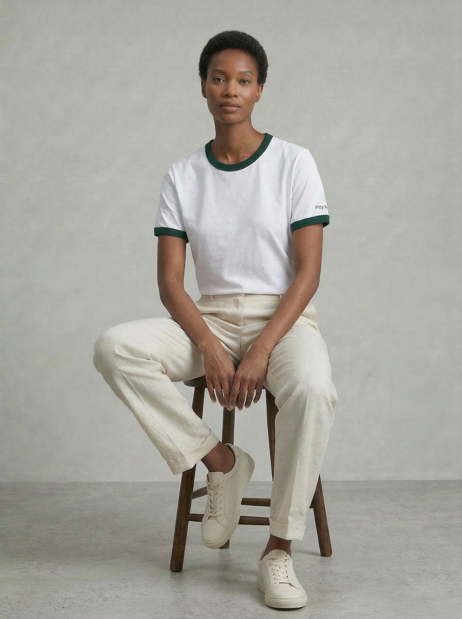 White & Green Ringer Tee