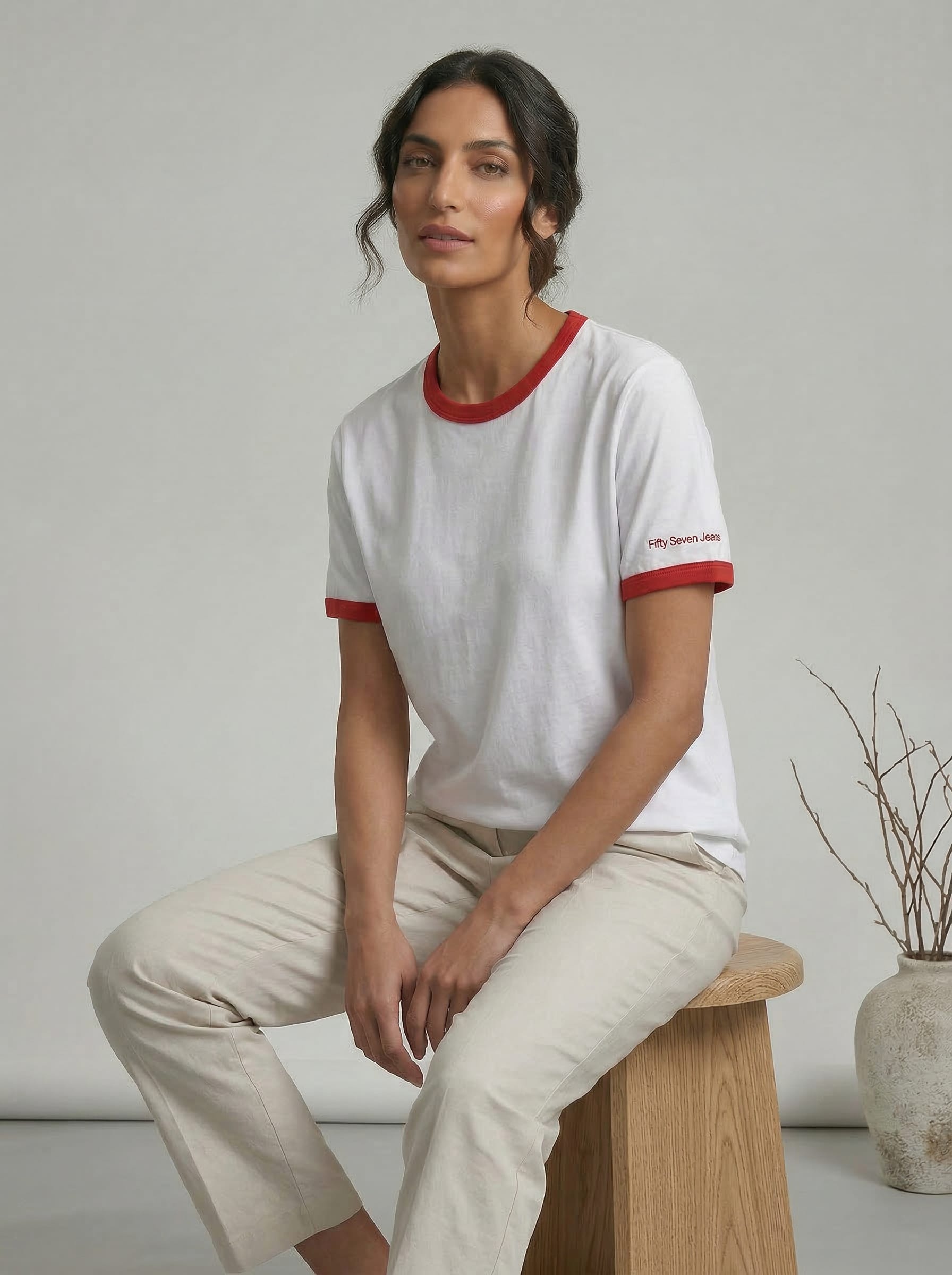 White & Red Ringer Tee