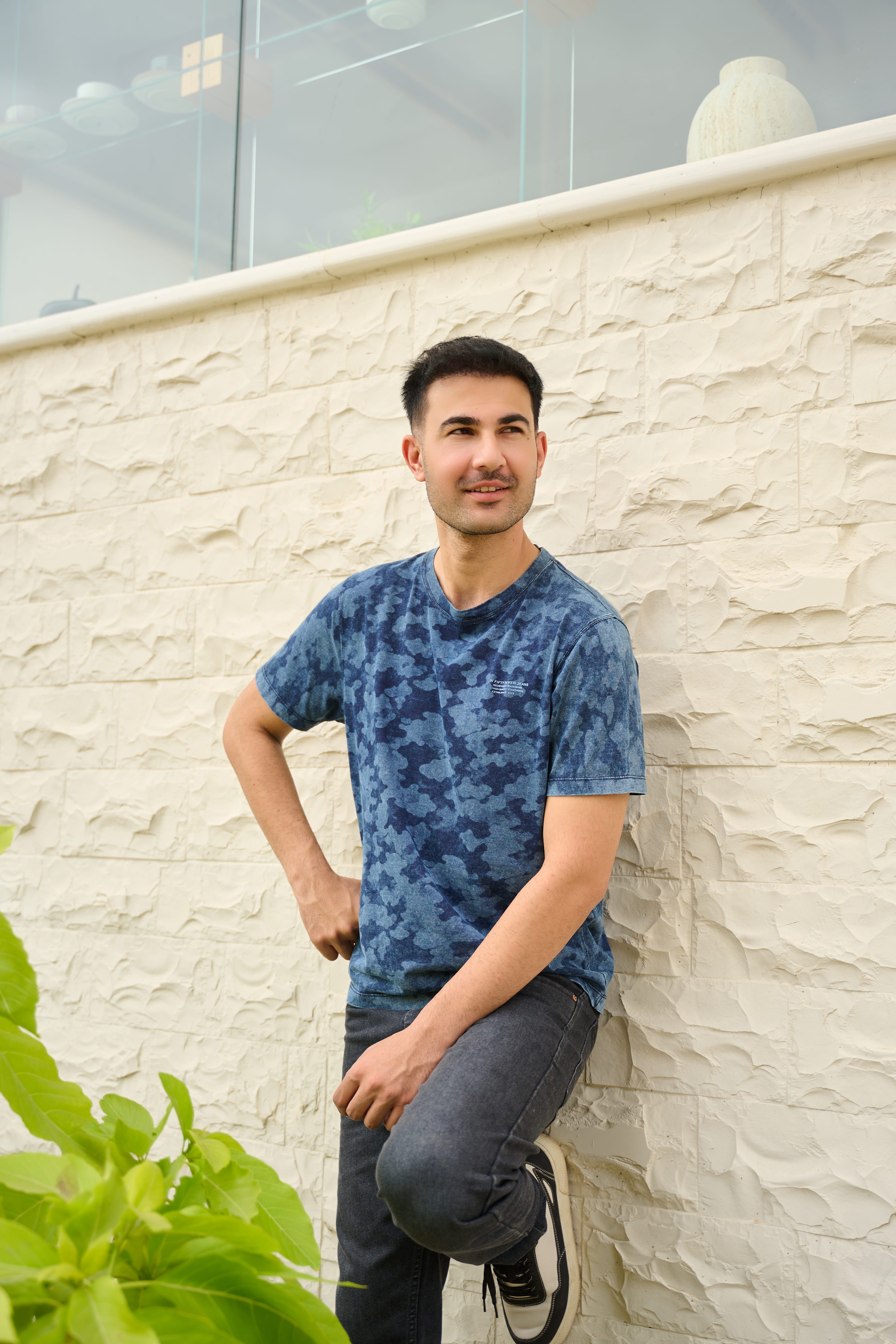 Two Tone Unisex Camo Indigo Tee in 100% Cotton