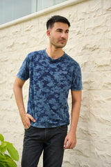 Two Tone Unisex Camo Indigo Tee in 100% Cotton