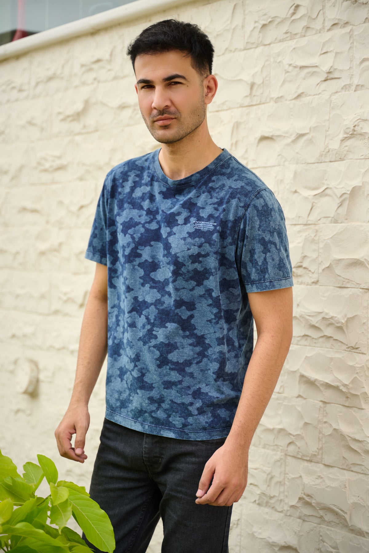 Two Tone Unisex Camo Indigo Tee in 100% Cotton