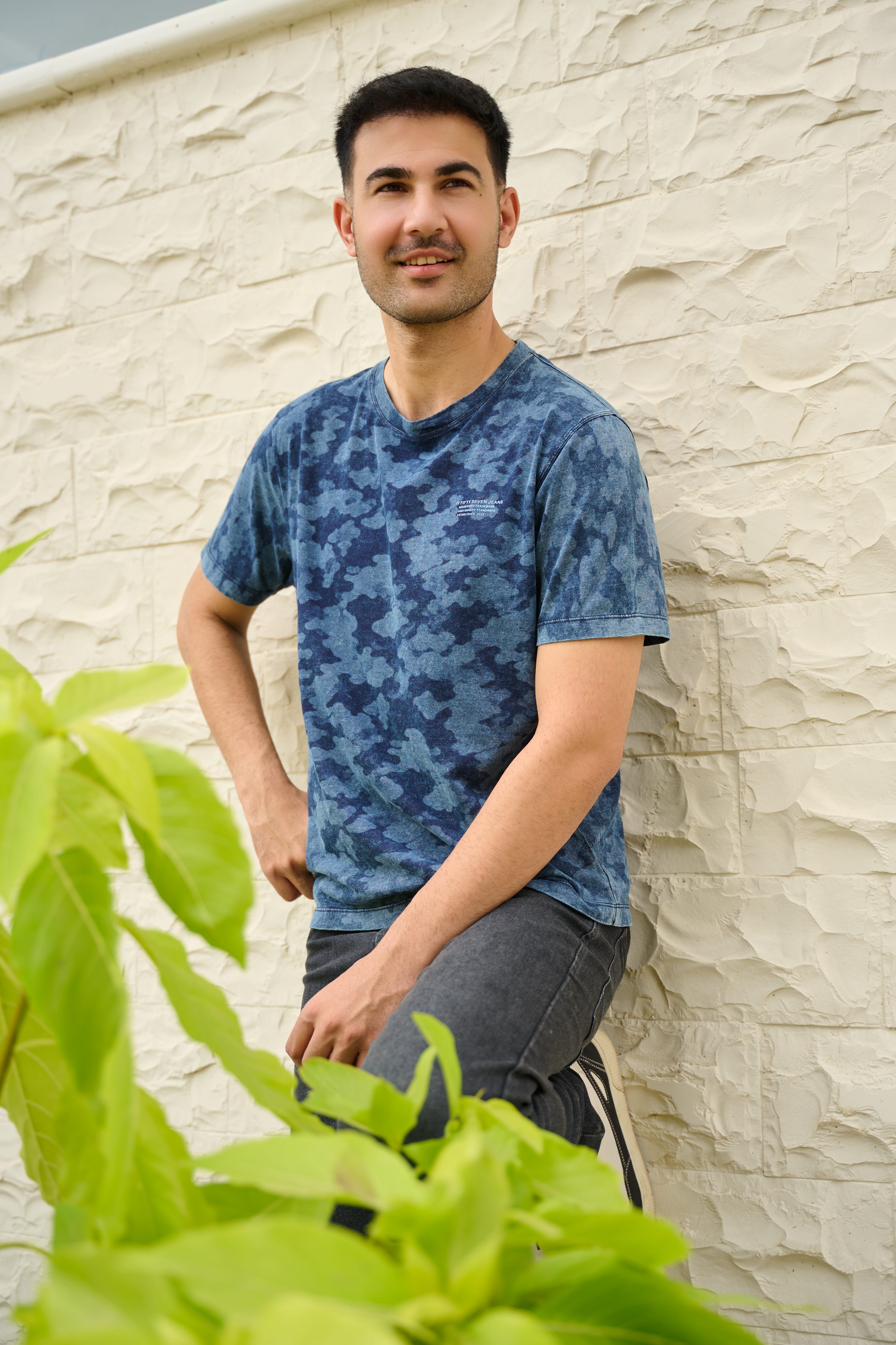 Two Tone Unisex Camo Indigo Tee in 100% Cotton