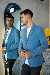 Indigo Blue Men's Handloom Mini Checkered Blazer