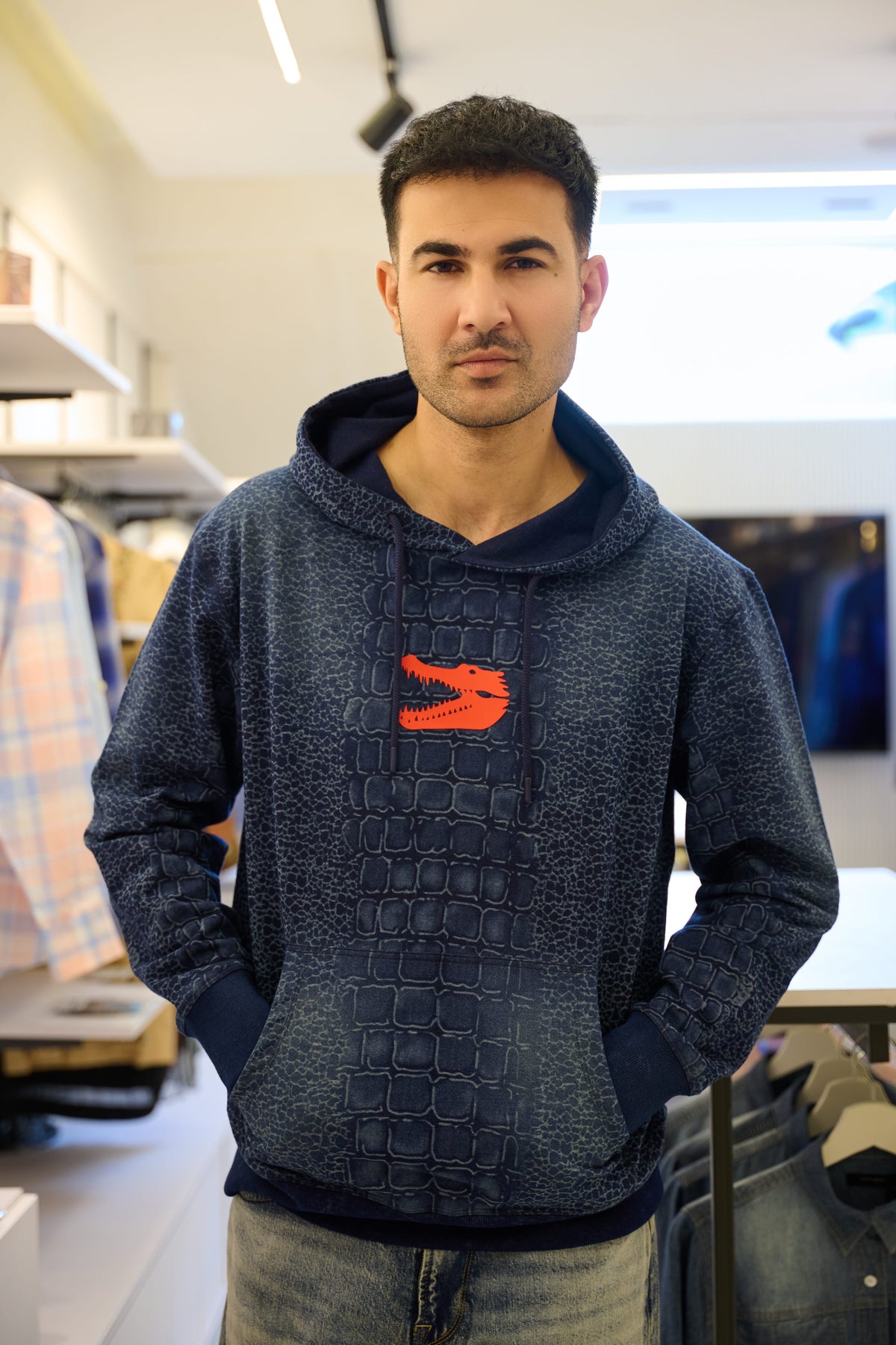 Men's French terry Gator 100% Cotton Denim Hoodie