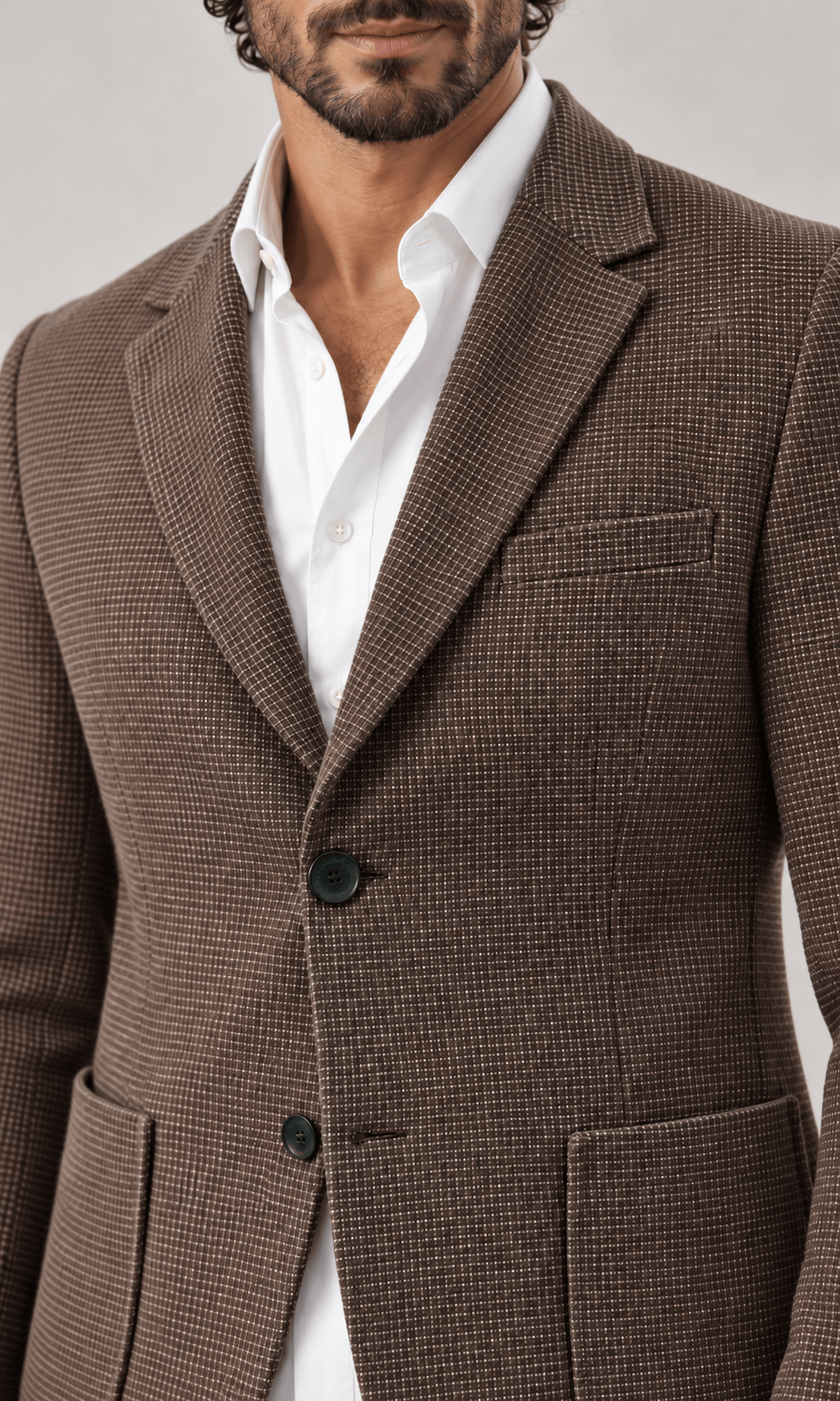 Mocha Men's Handloom Mini Checkered Blazer