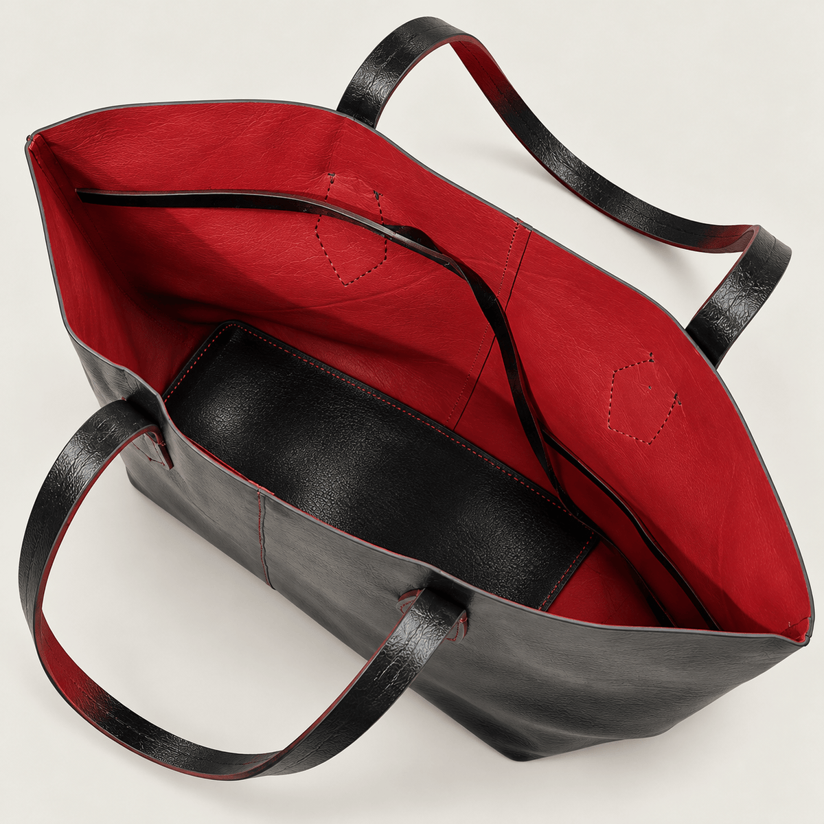 Women’s Black Leather Bag with Rich Red Interior