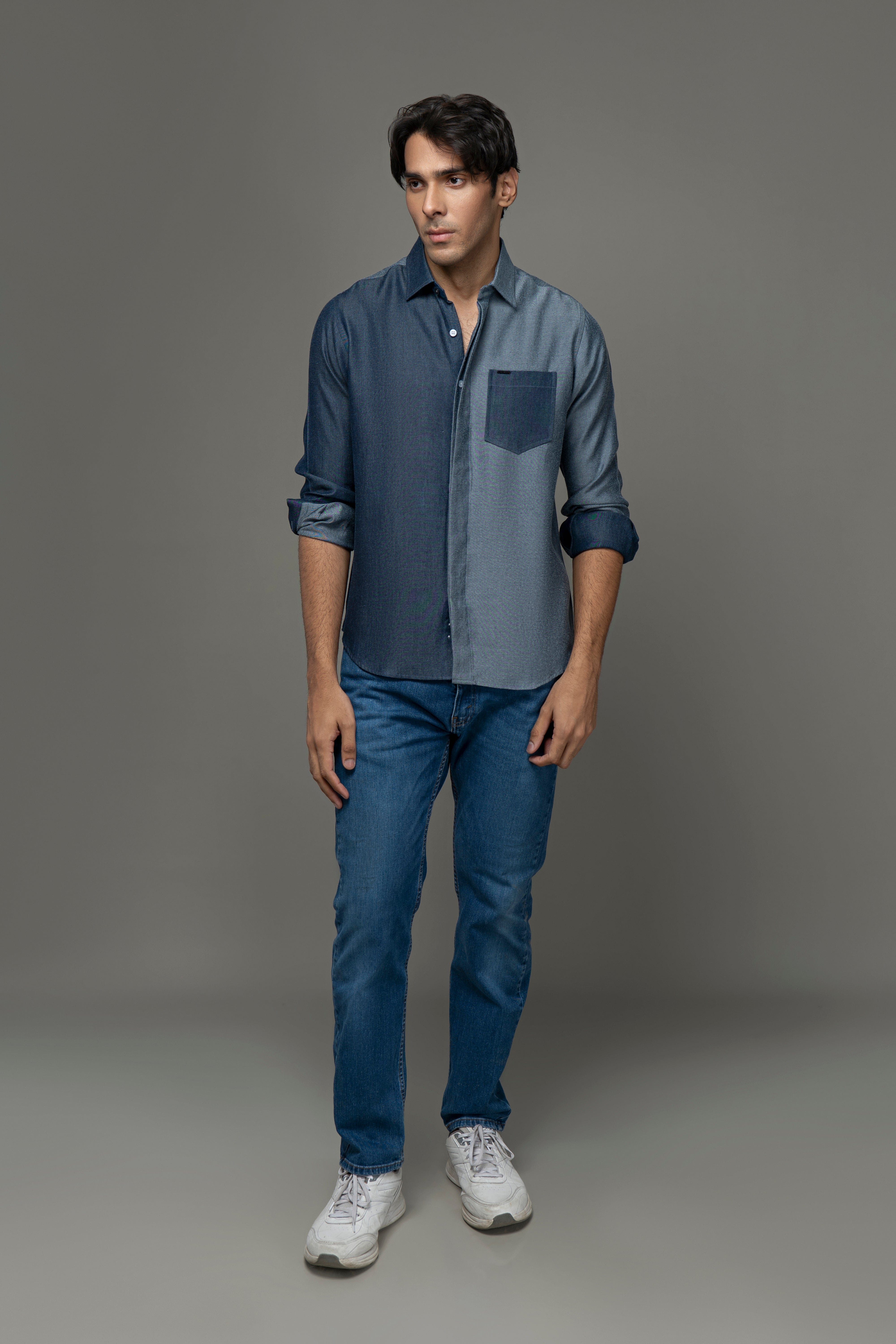 Color Block Tencel Denim Shirt