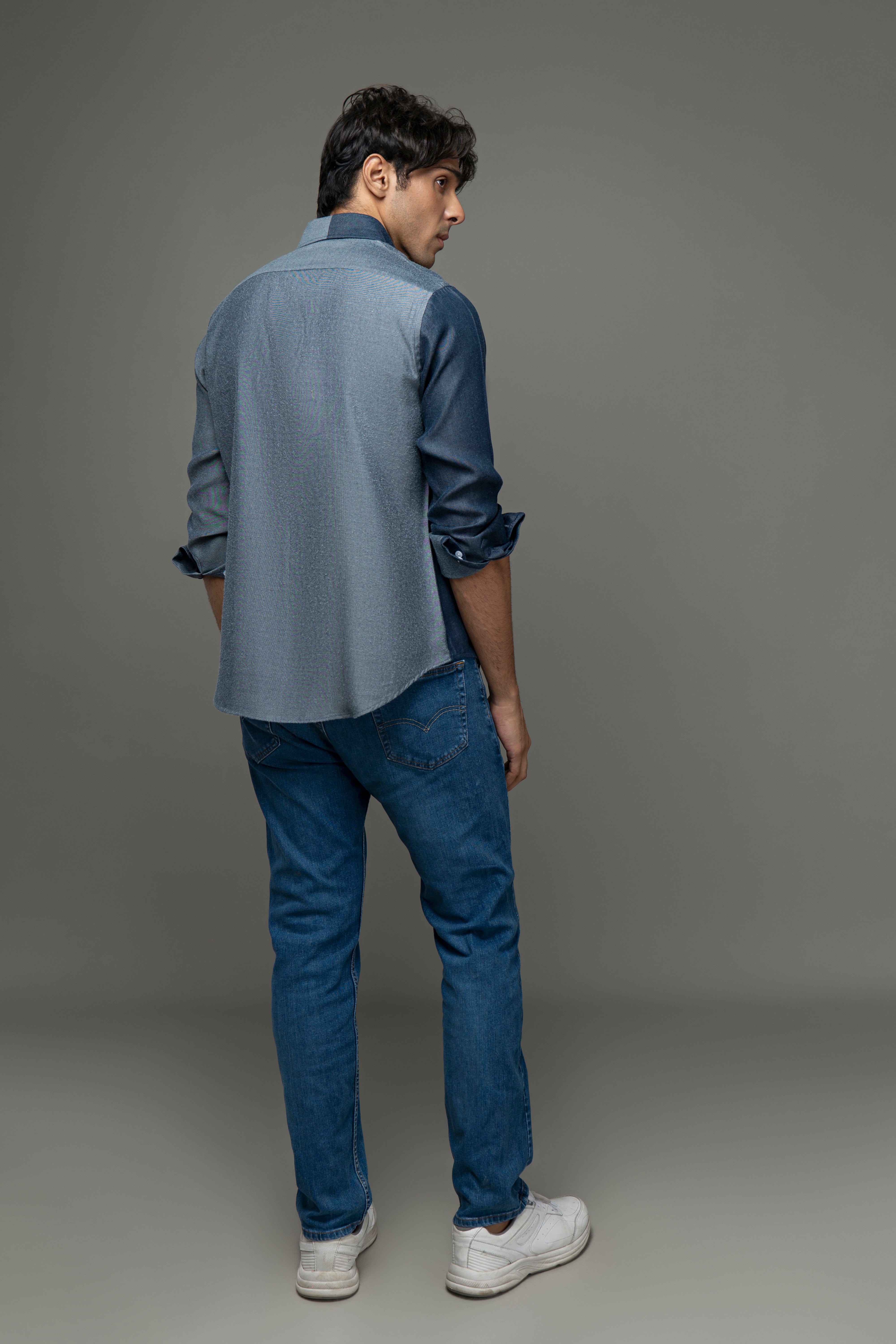 Color Block Tencel Denim Shirt