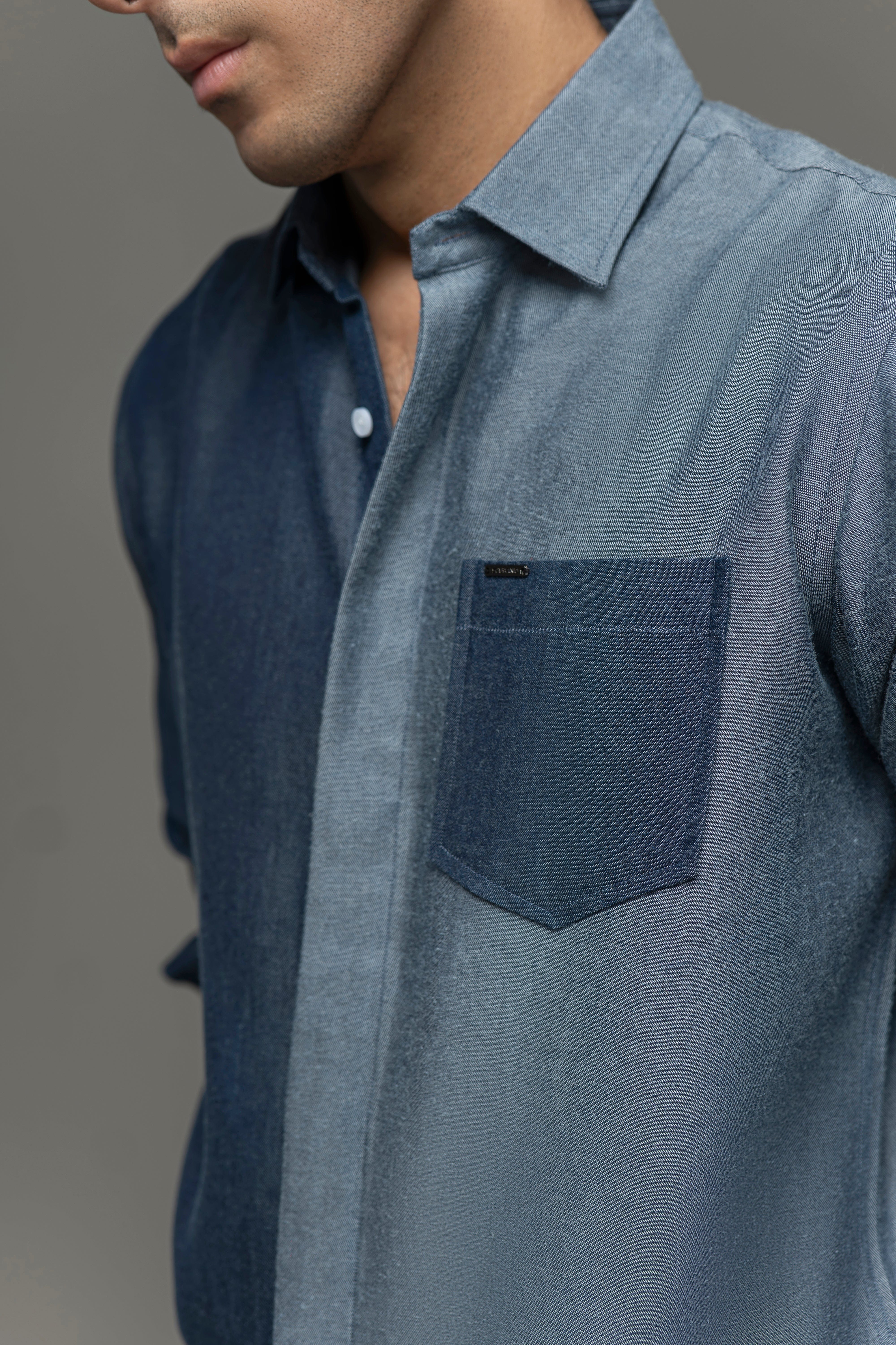 Color Block Tencel Denim Shirt