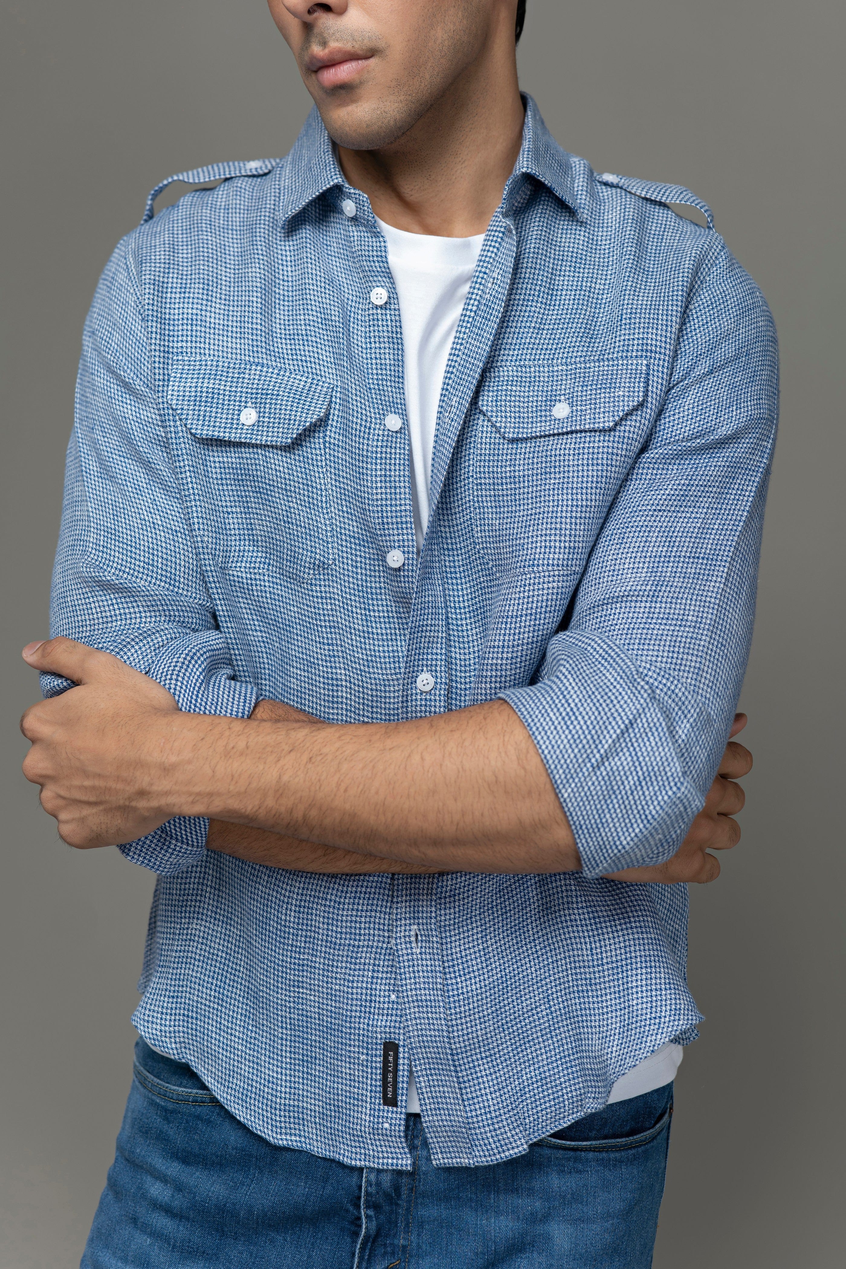 Cotton Waffle Military Style Shirt