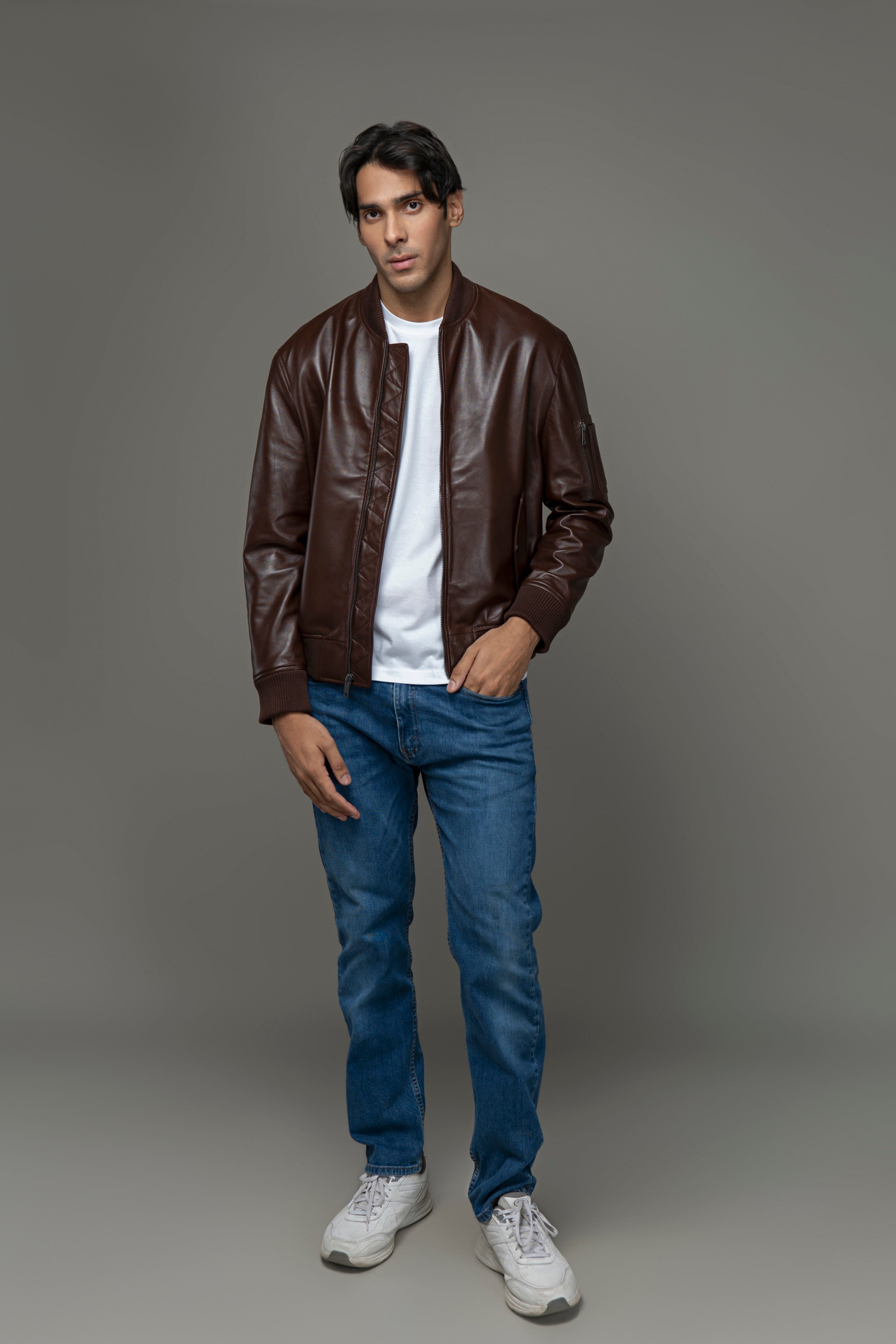 Real Leather Bomber Jacket