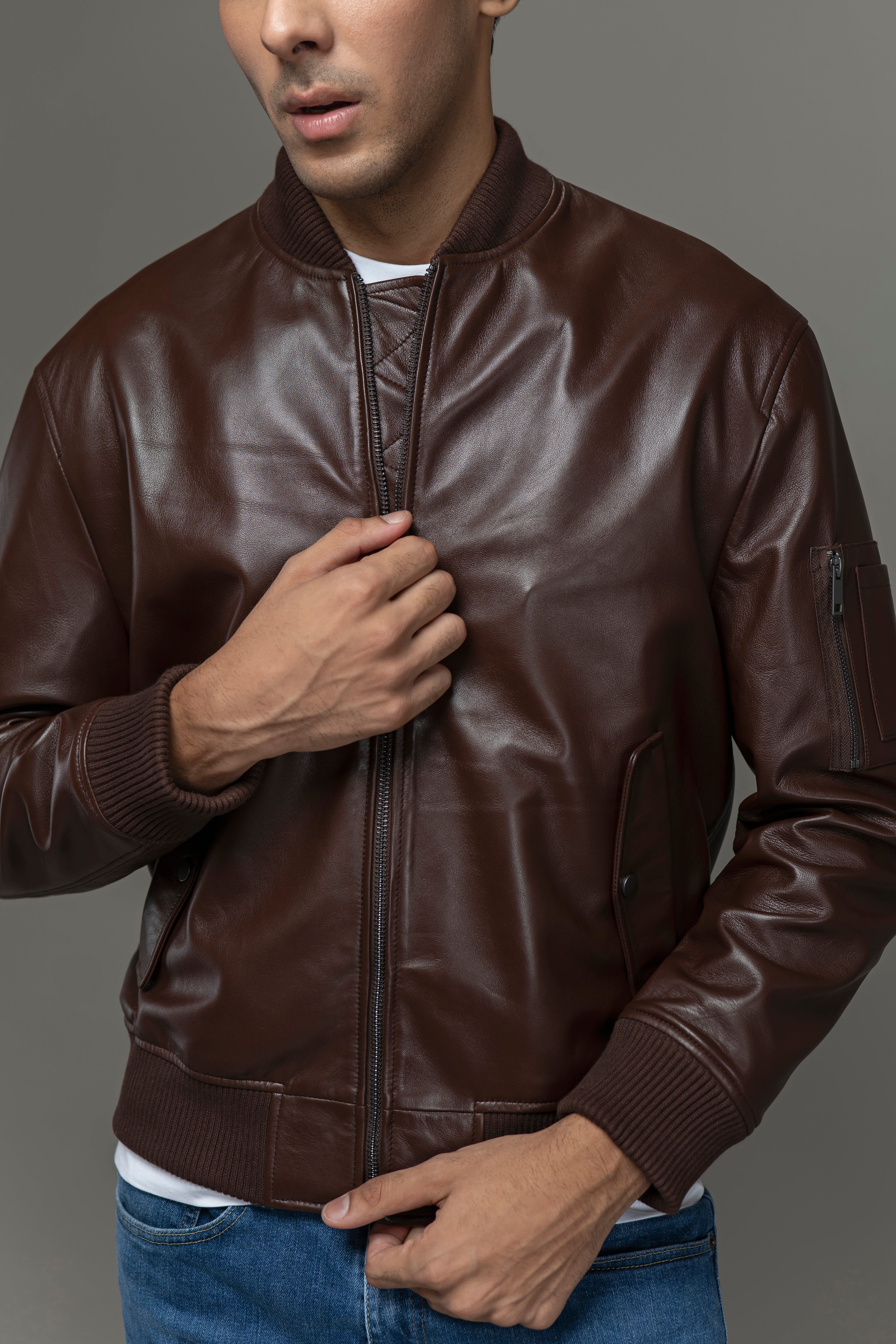 Real Leather Bomber Jacket