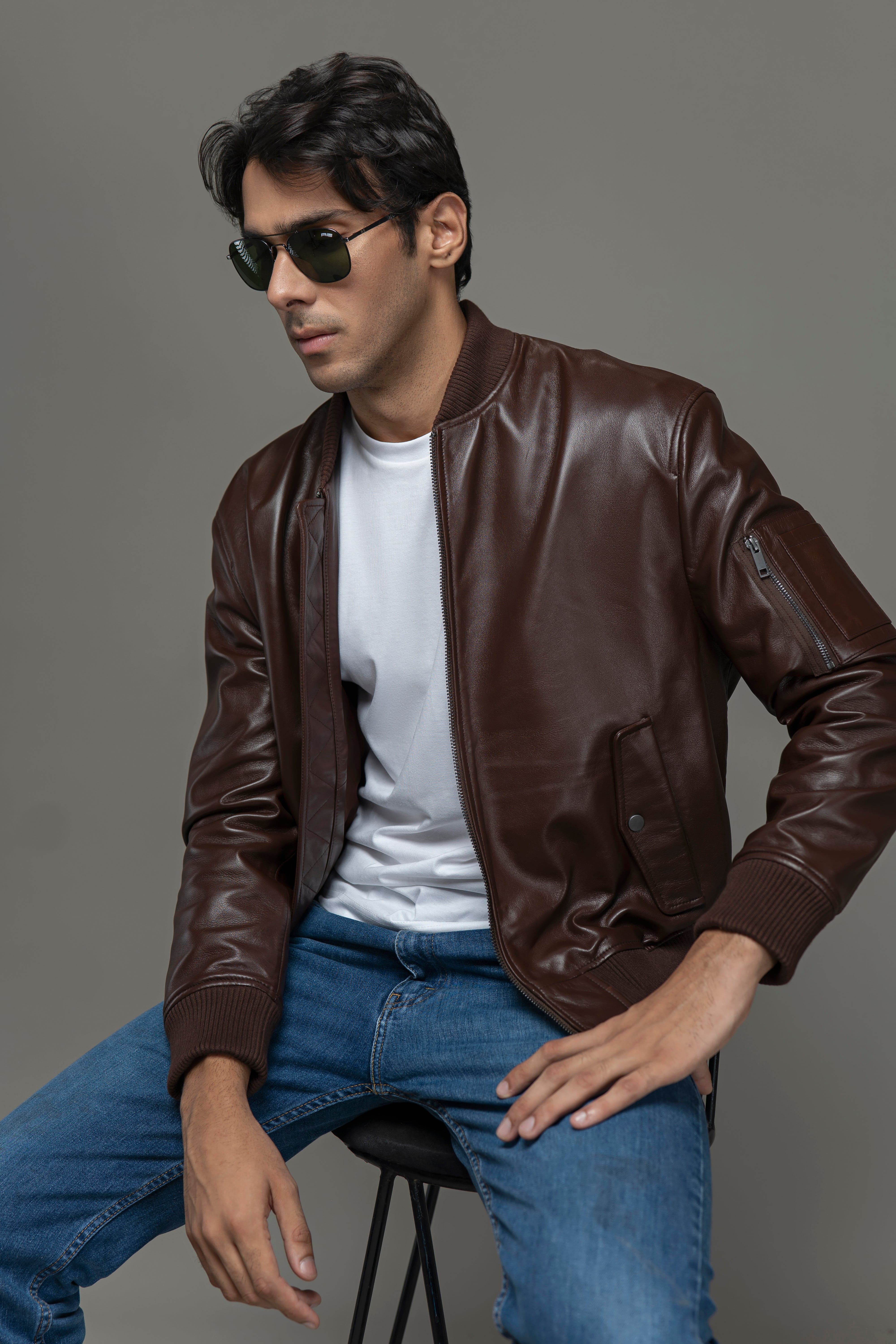 Real Leather Bomber Jacket