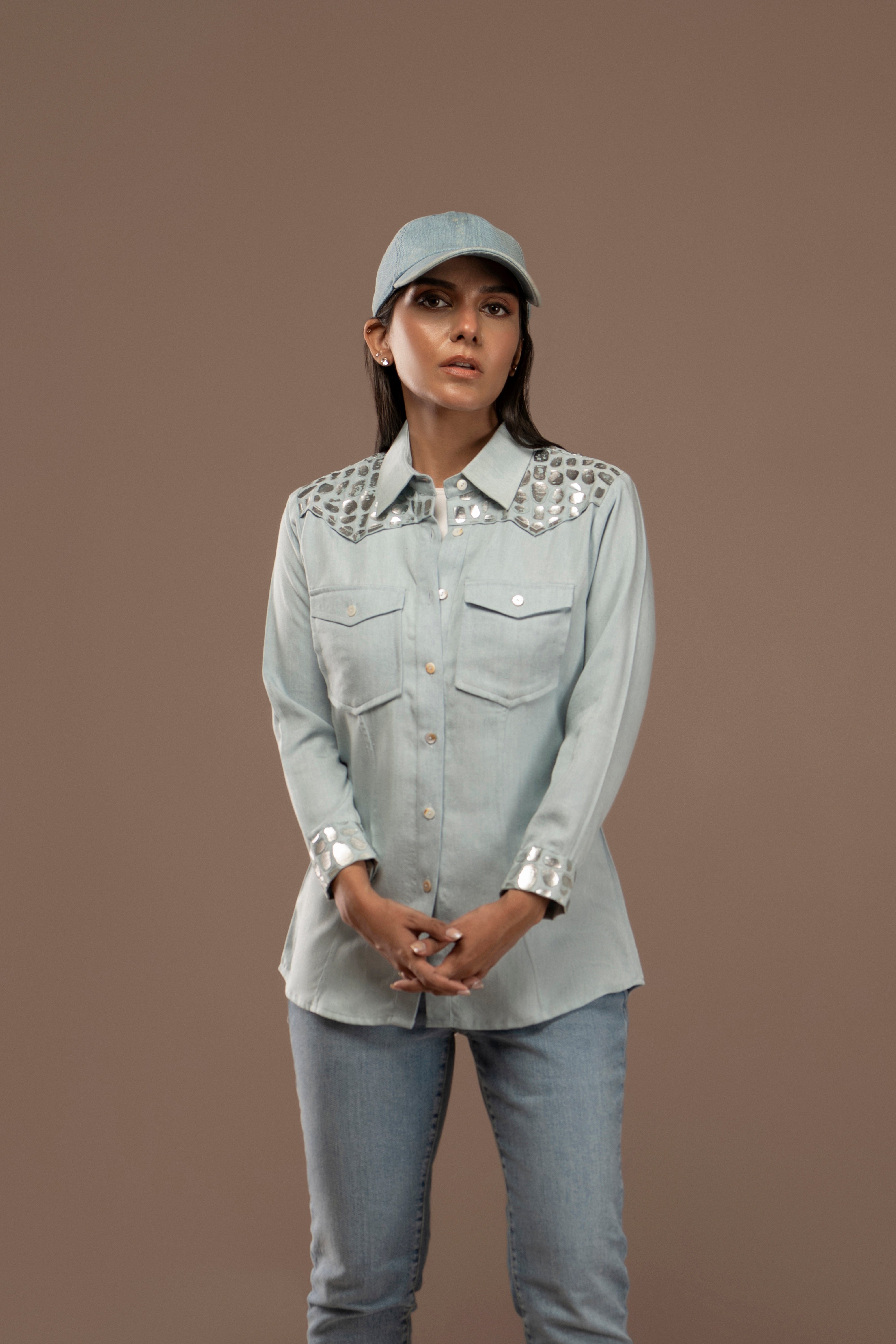 Denim Top With 3D Animal Print