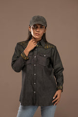 Denim Top With 3D Animal Print