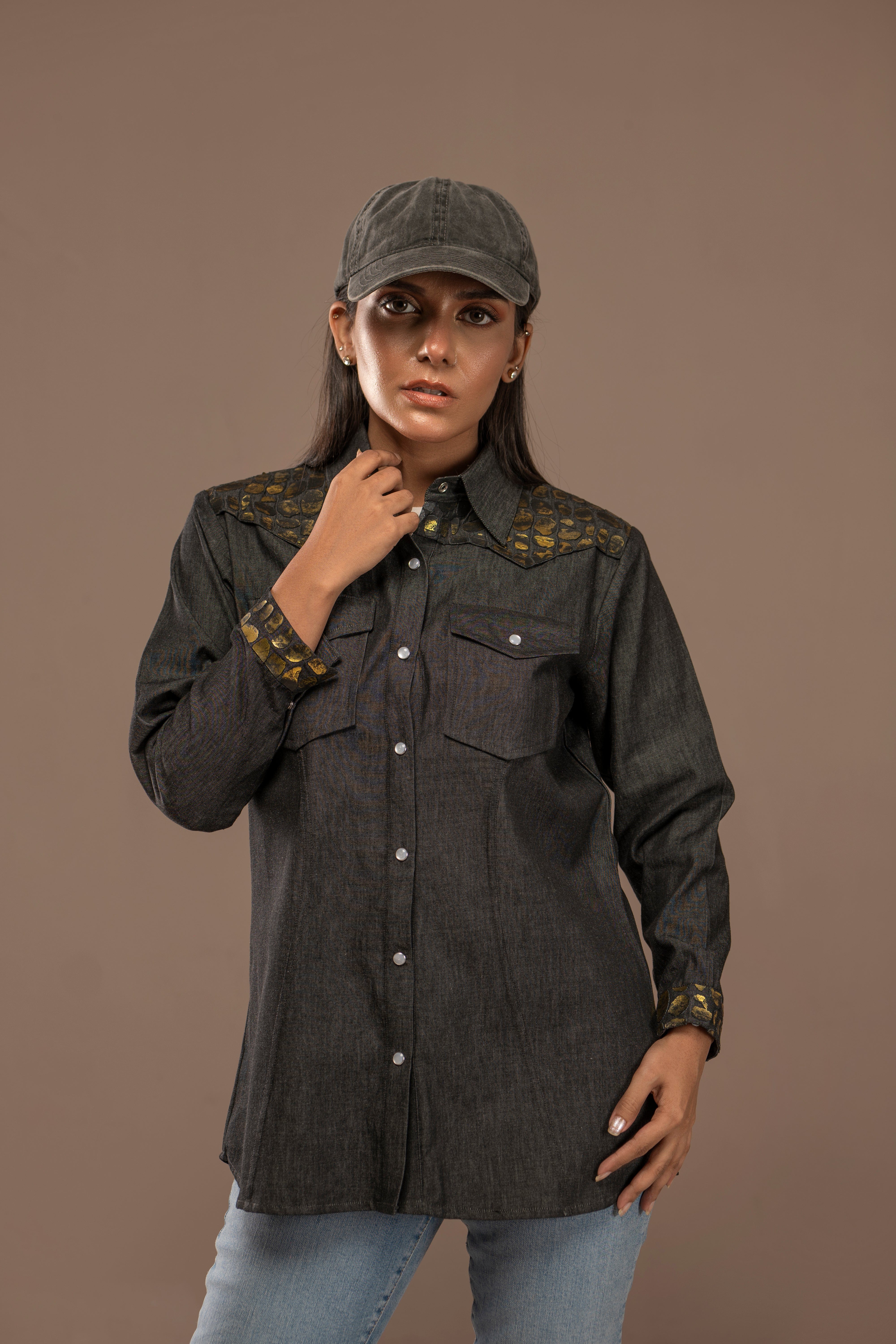 Denim Top With 3D Animal Print