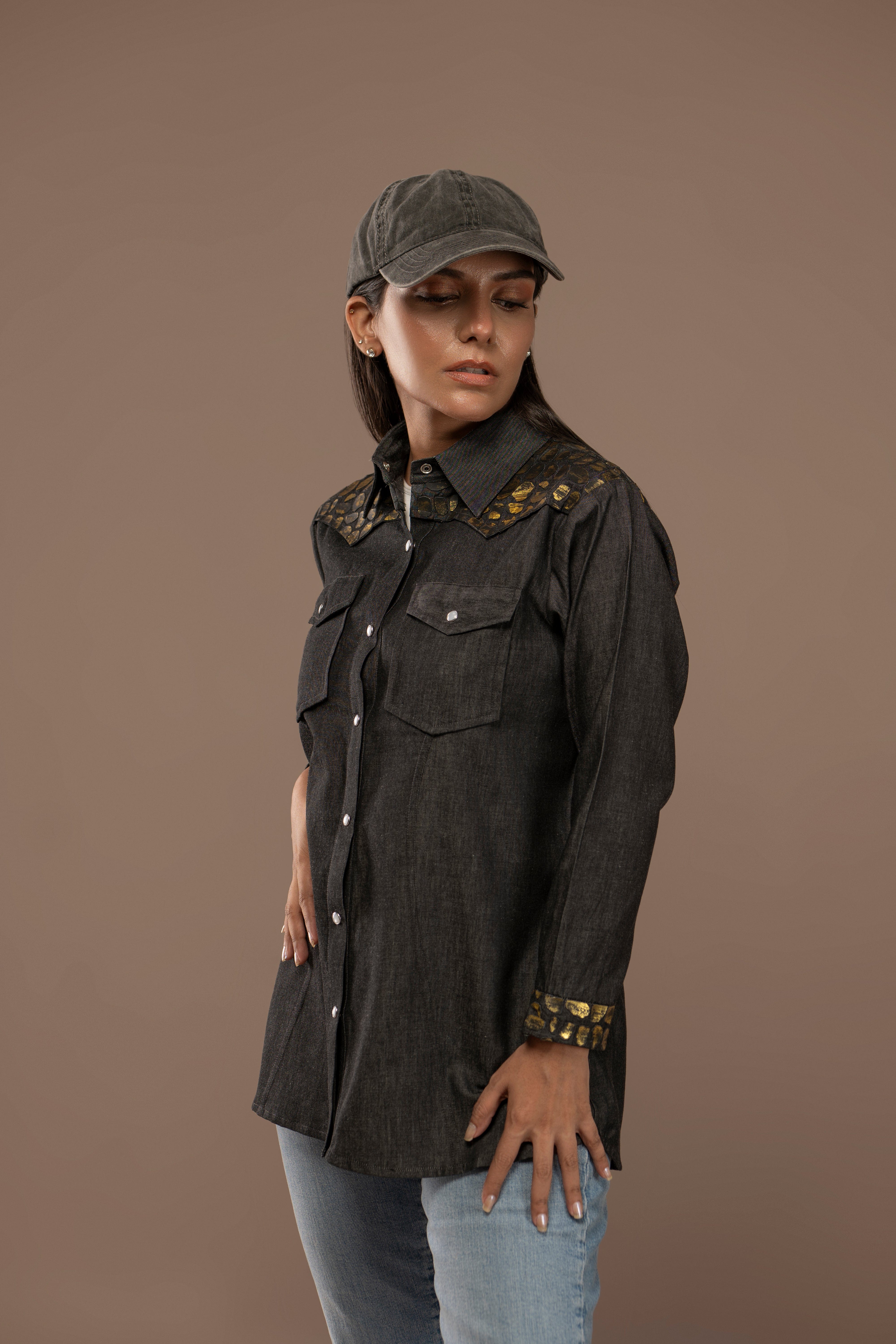 Denim Top With 3D Animal Print