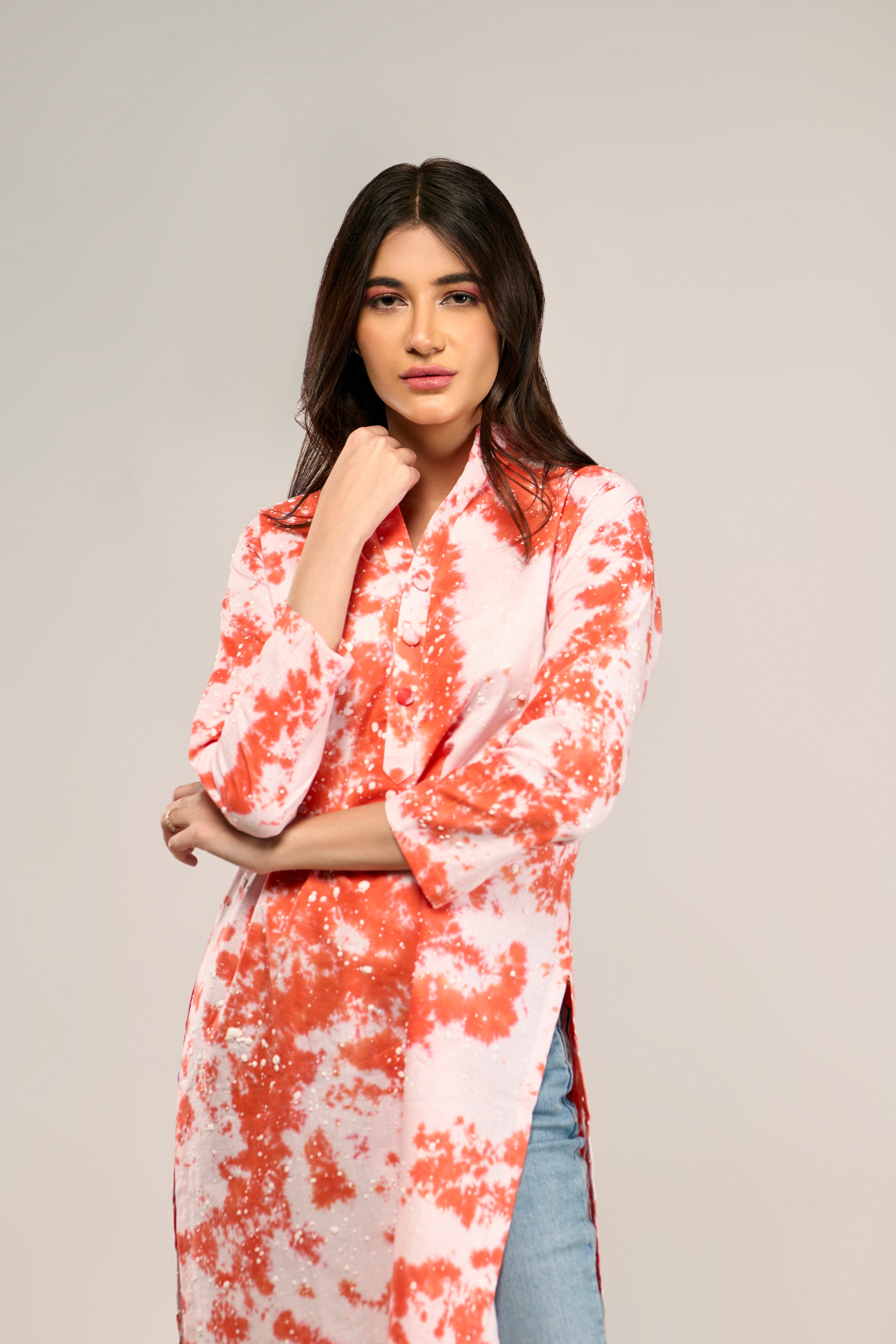 Puff Print Linen Top