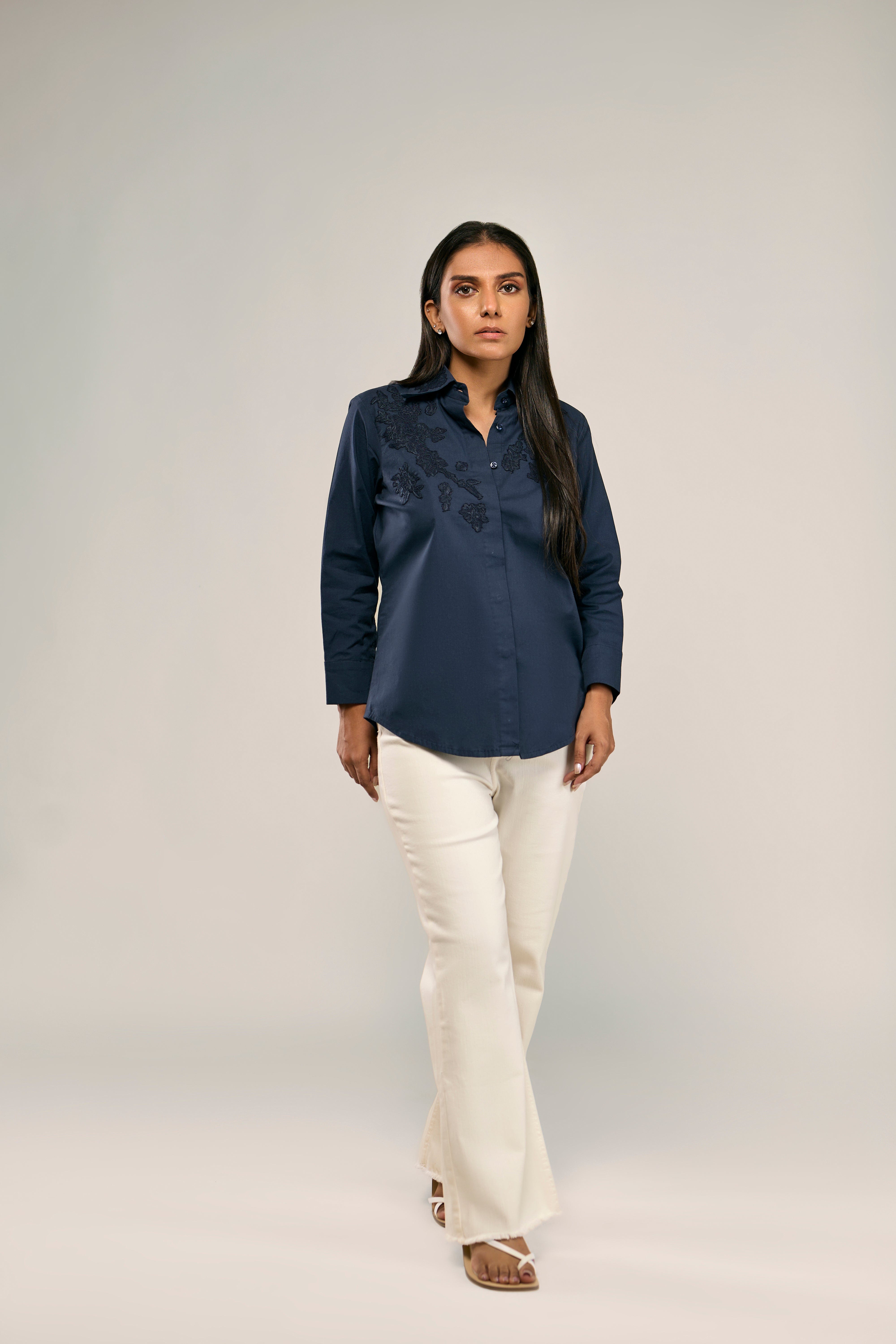 Couture Tonal Emb Poplin Blouse