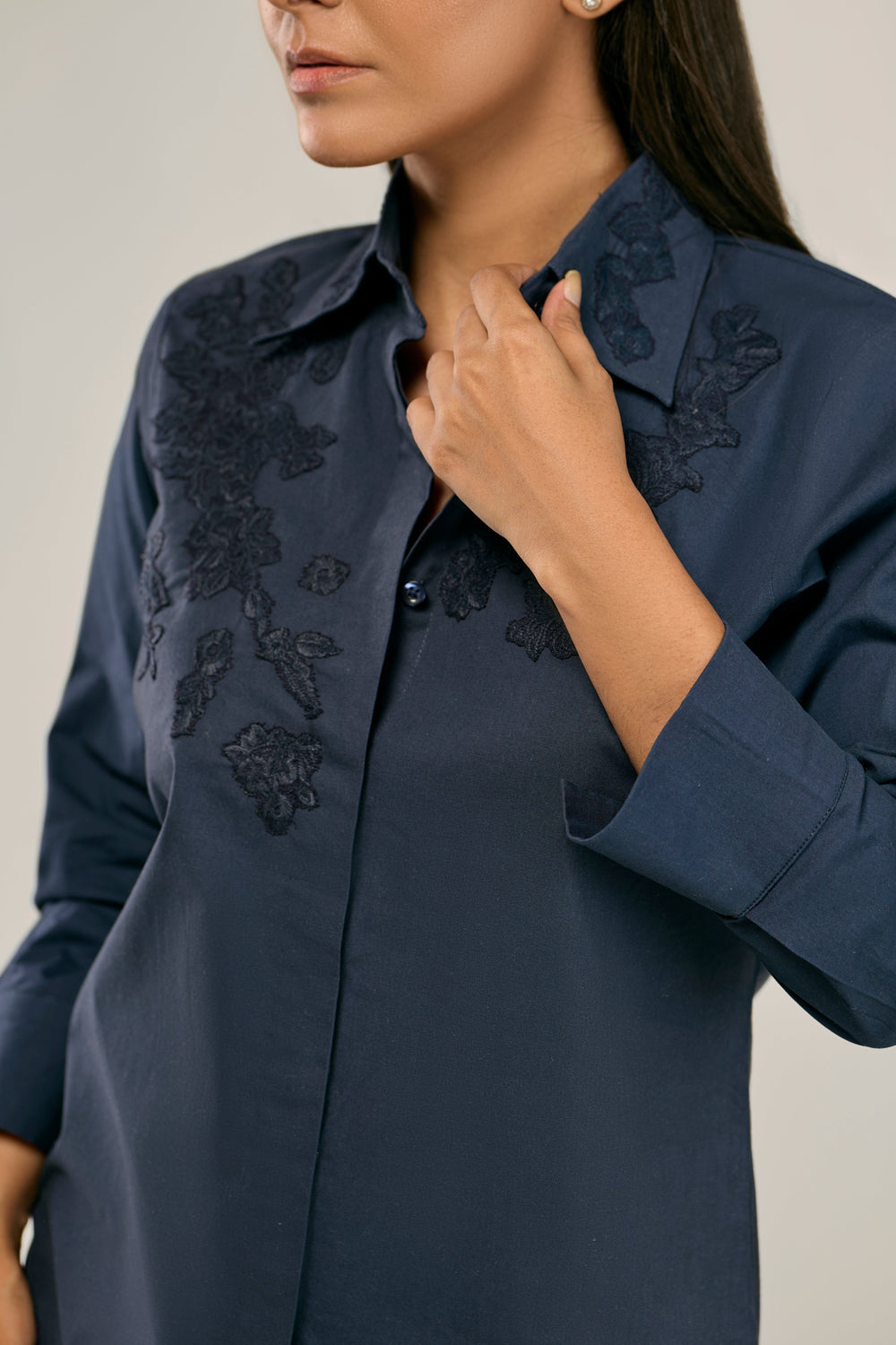 Couture Tonal Emb Poplin Blouse