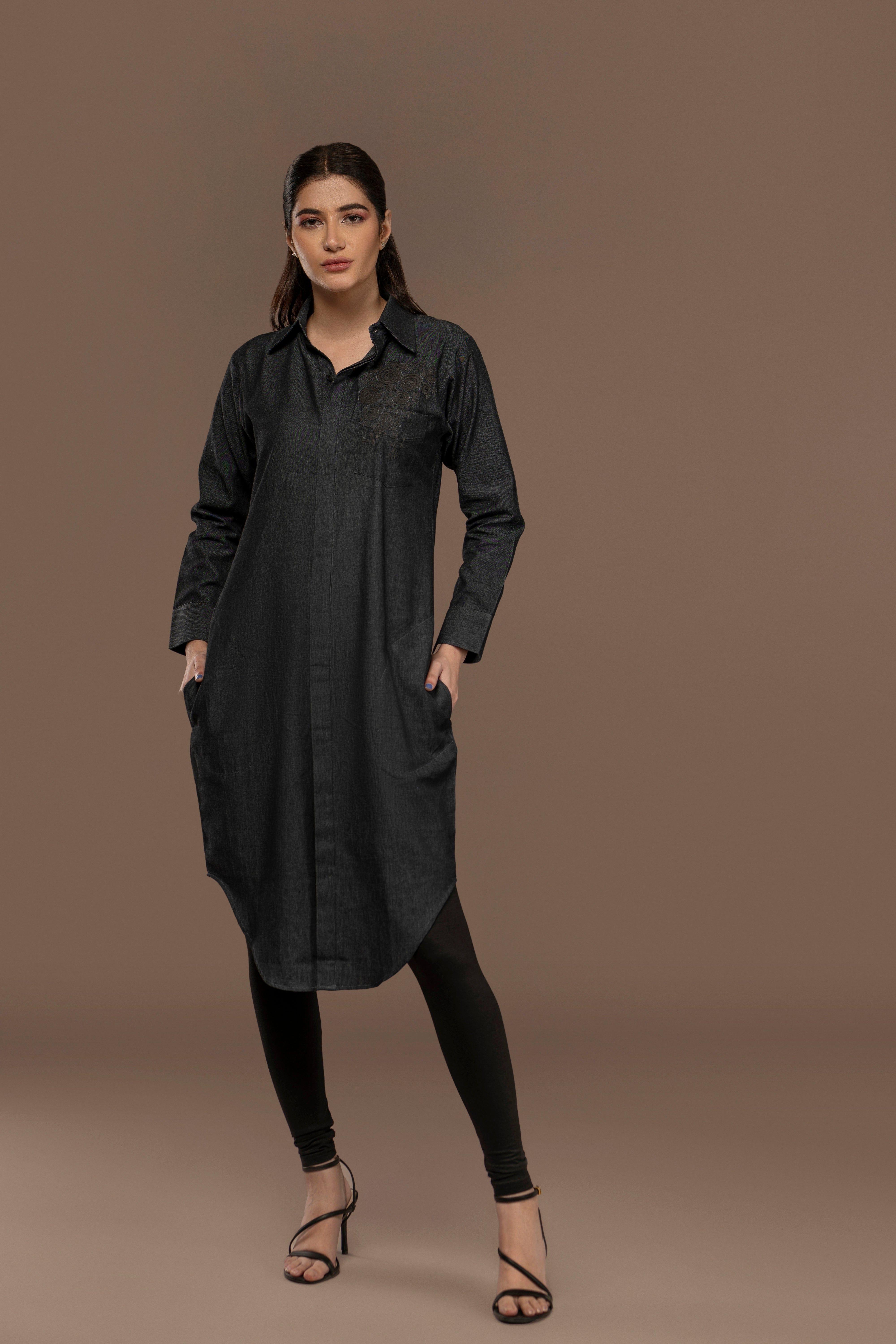 Hand Embroidery Denim Dress Top
