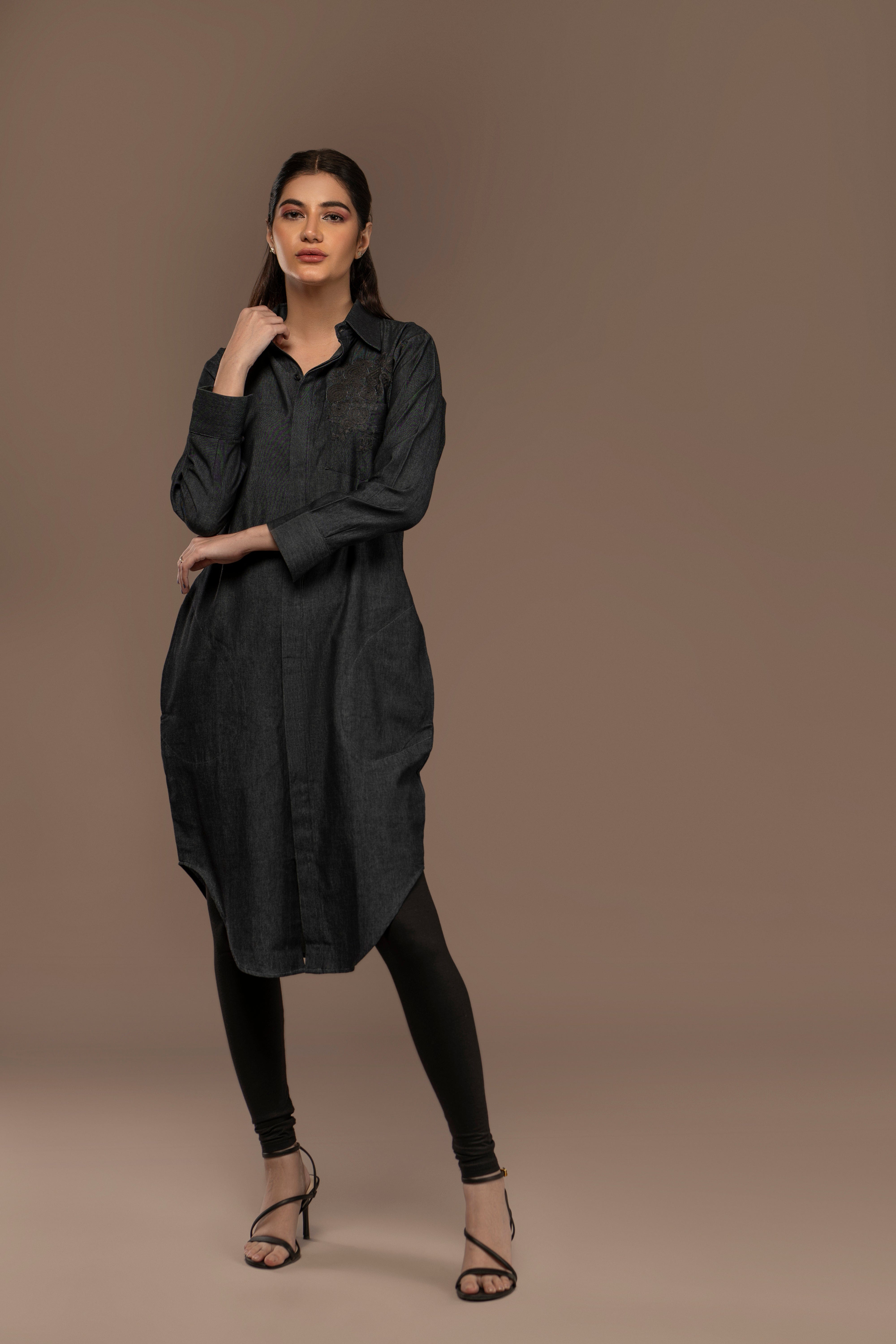 Hand Embroidery Denim Dress Top