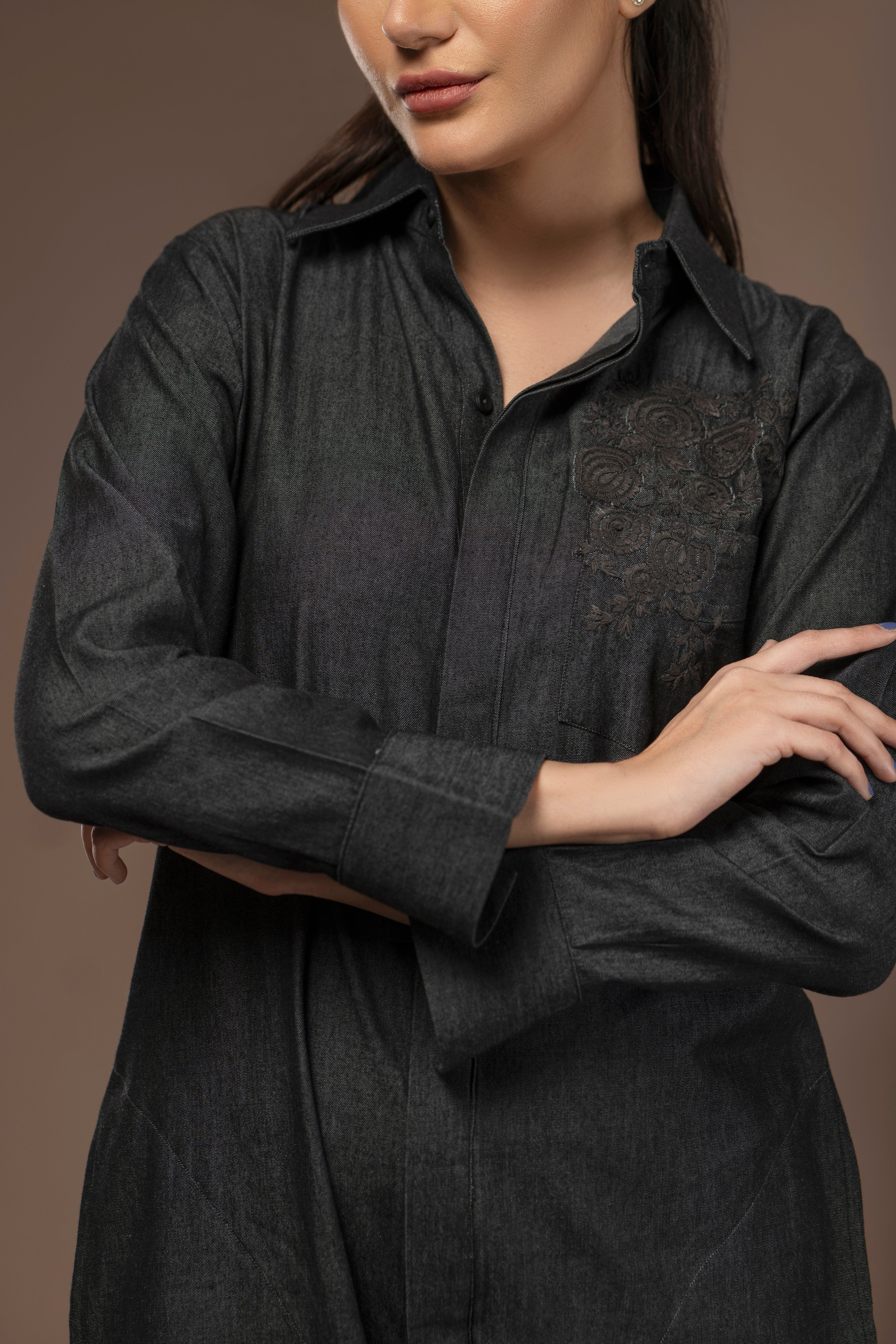 Hand Embroidery Denim Dress Top