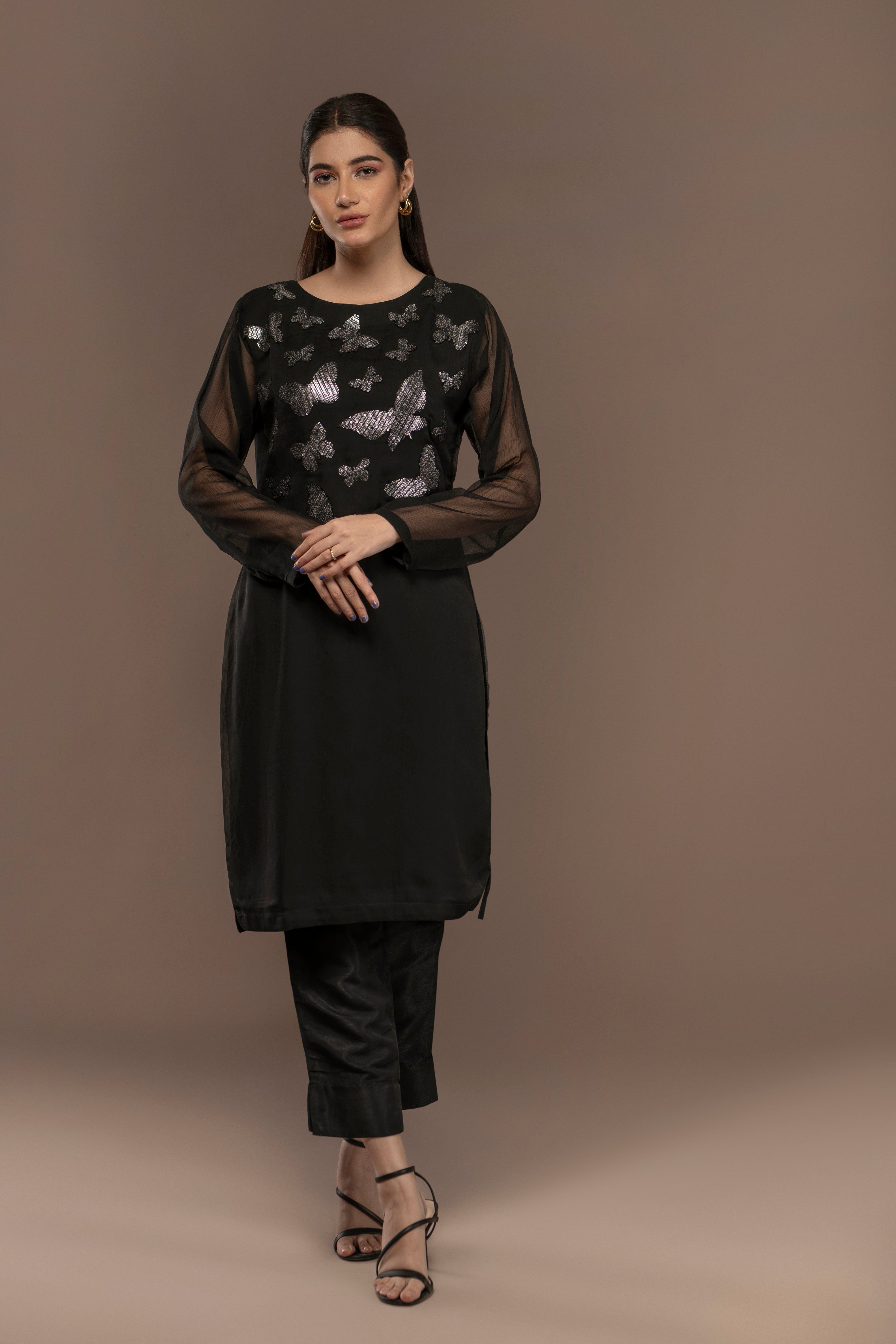 Black Sequined Formal Outfit with Pant