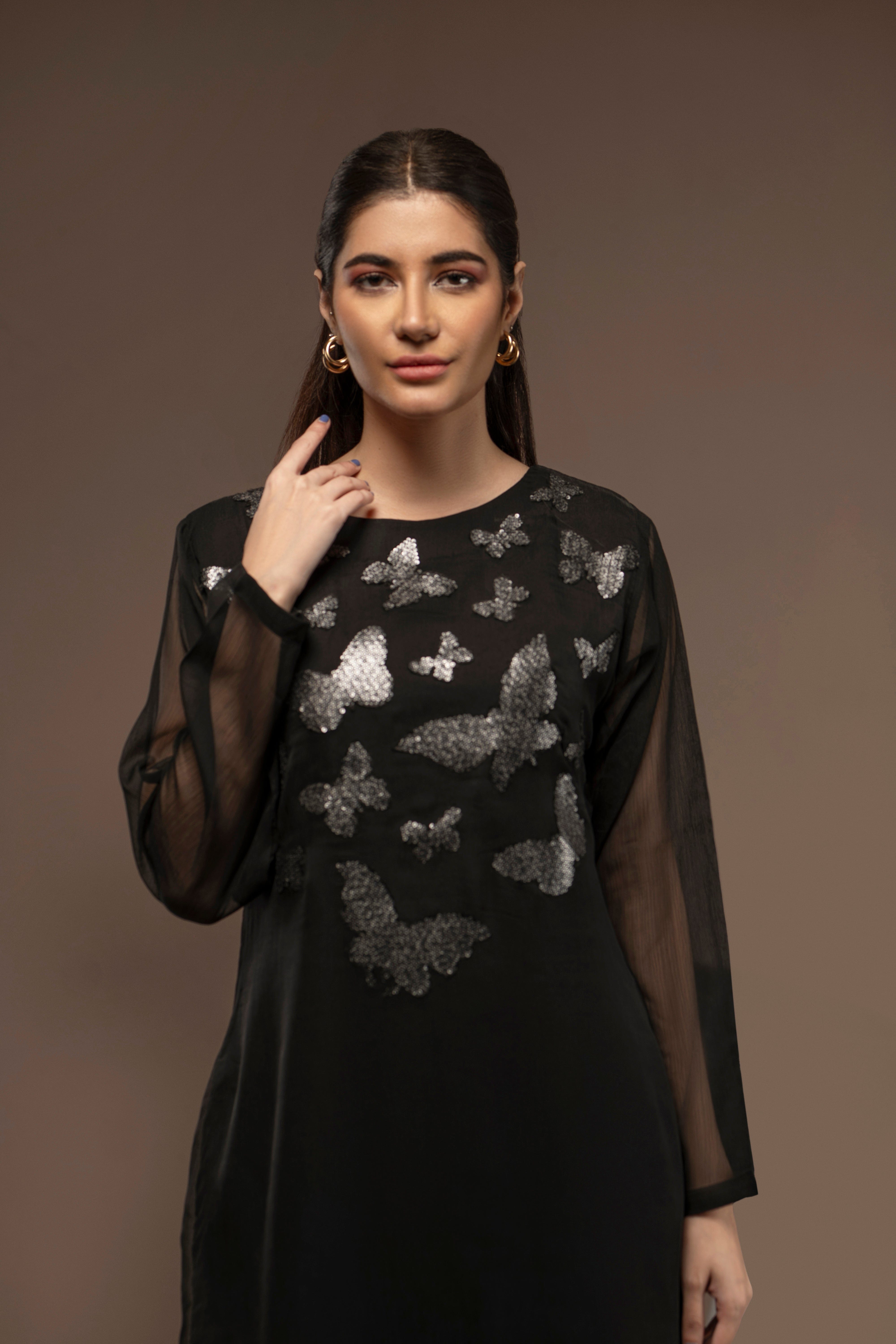 Black Sequined Formal Outfit with Pant