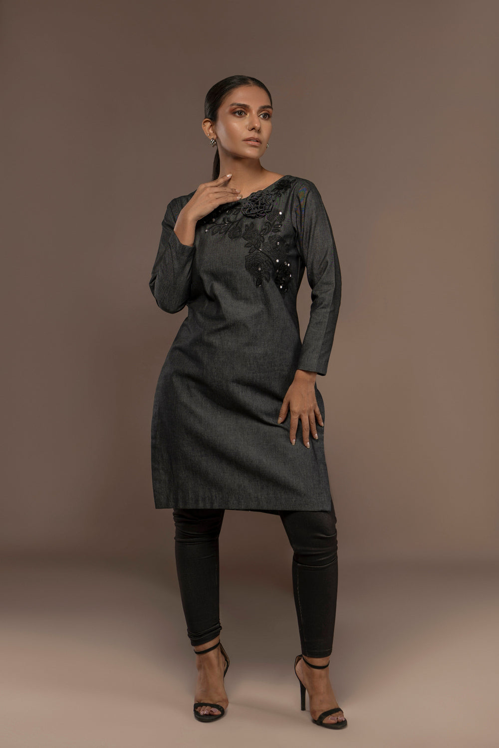 Hand Embellished Denim Top