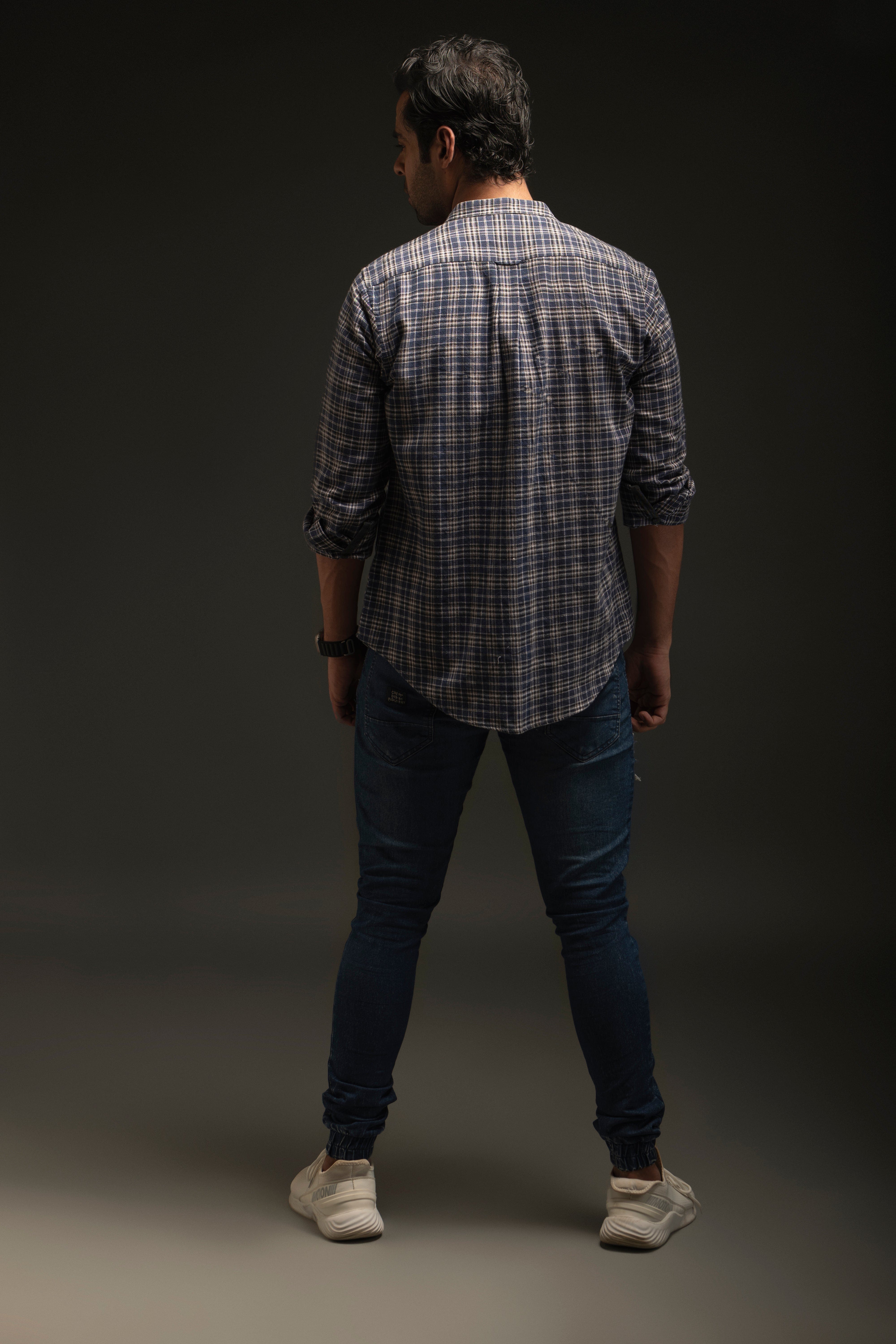 Cotton/Linen Banded Collar Shirt