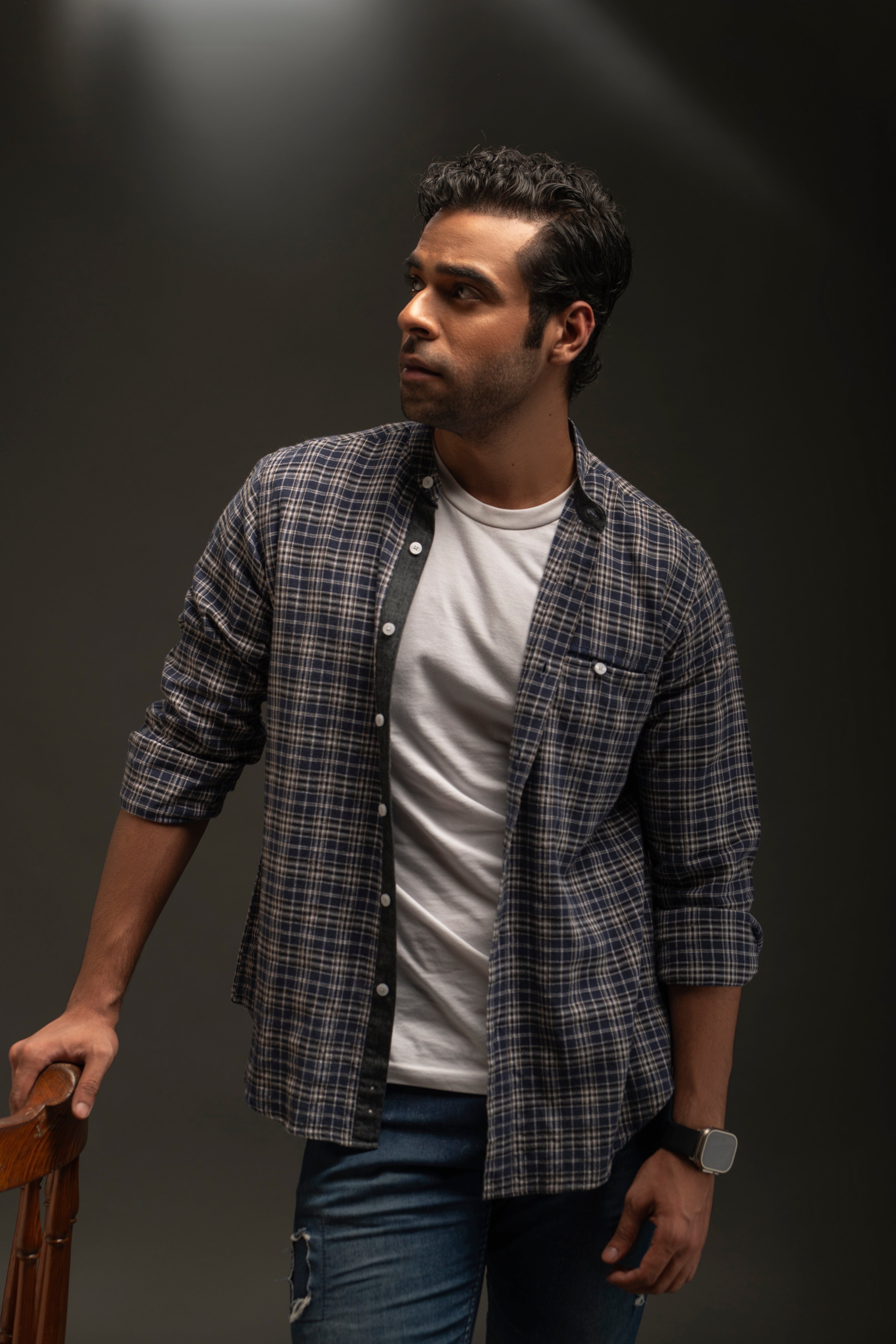 Cotton/Linen Banded Collar Shirt