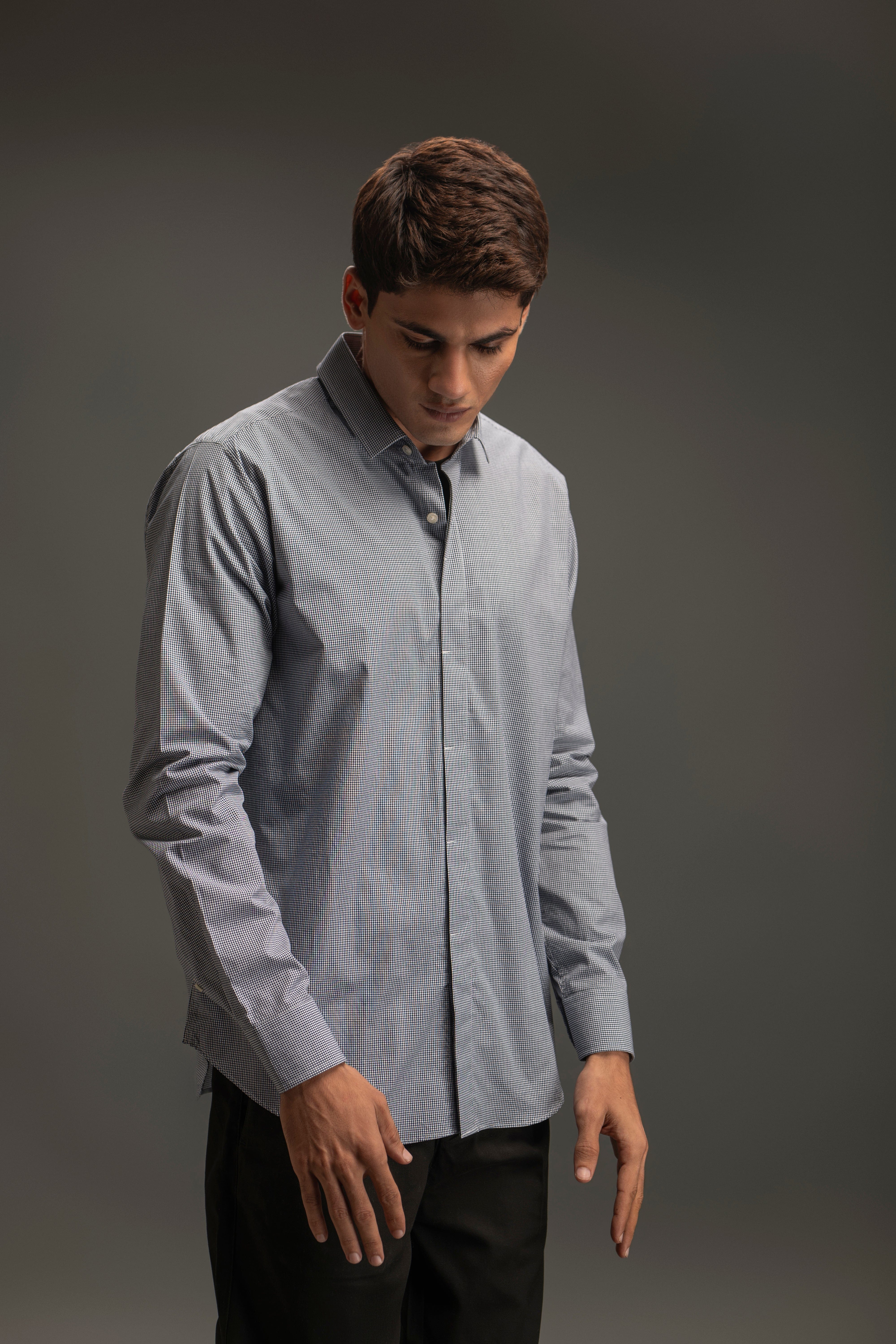 Hidden Placket Y/D Cotton Shirt