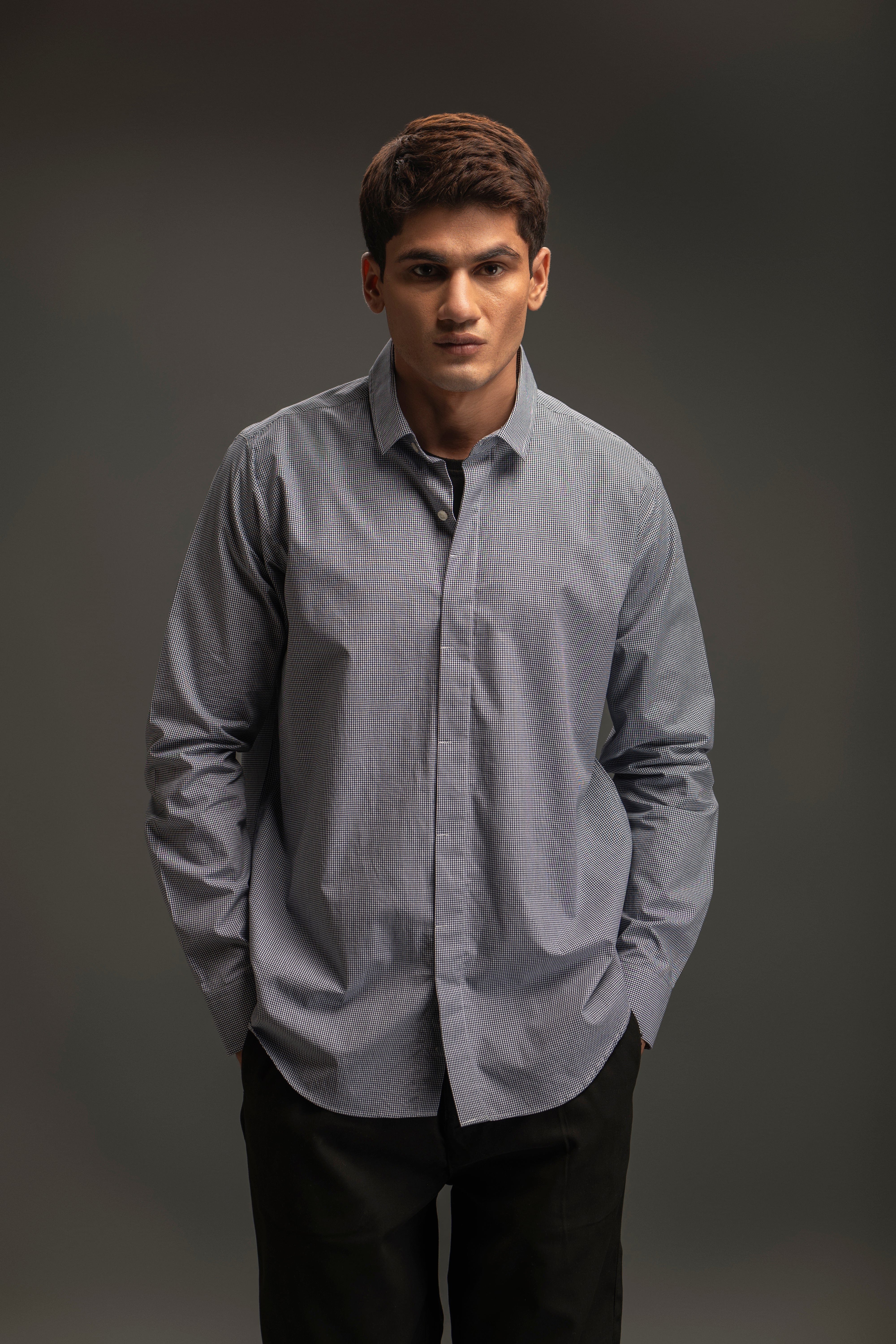 Hidden Placket Y/D Cotton Shirt