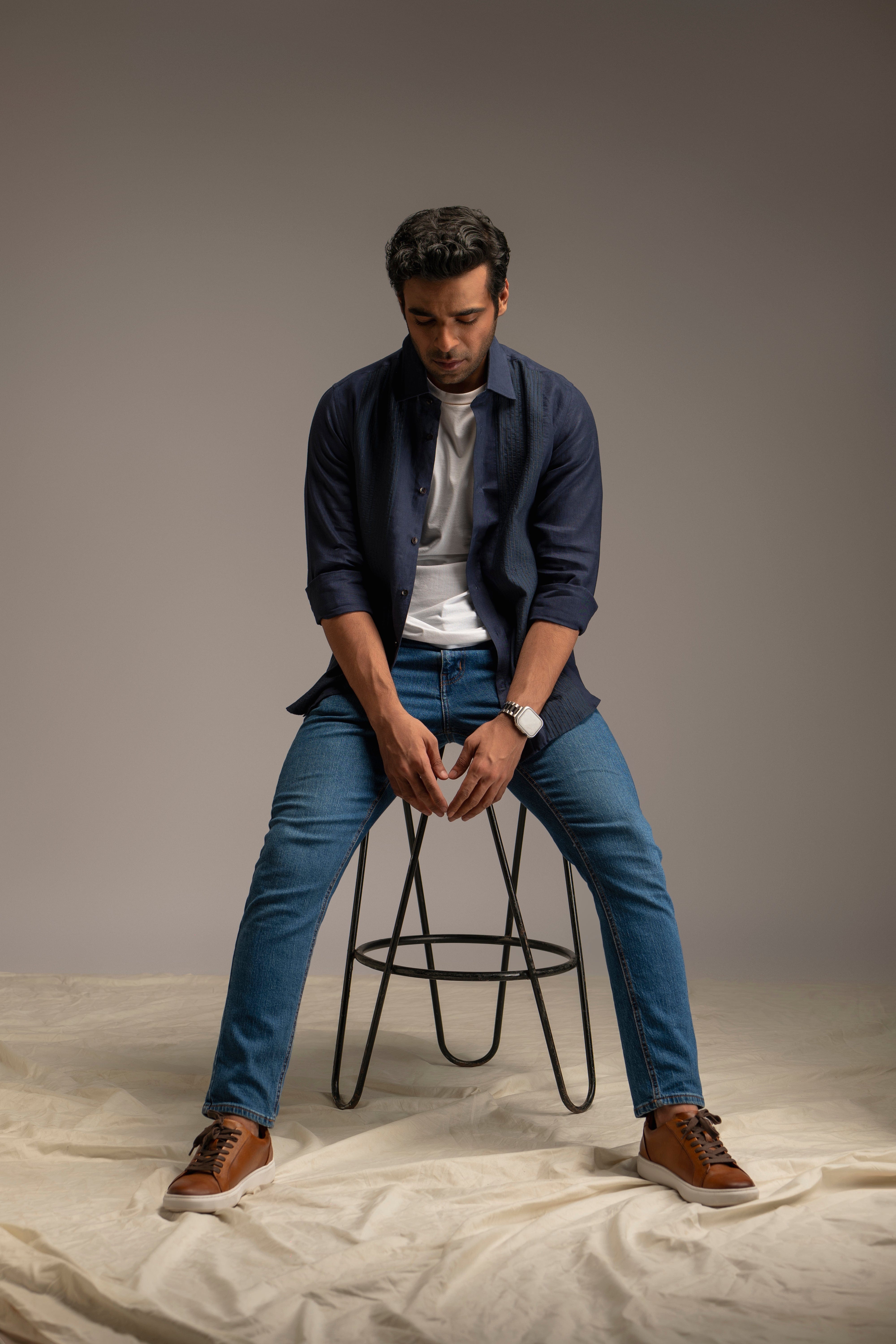 Linen Stripe Embroidered Shirt