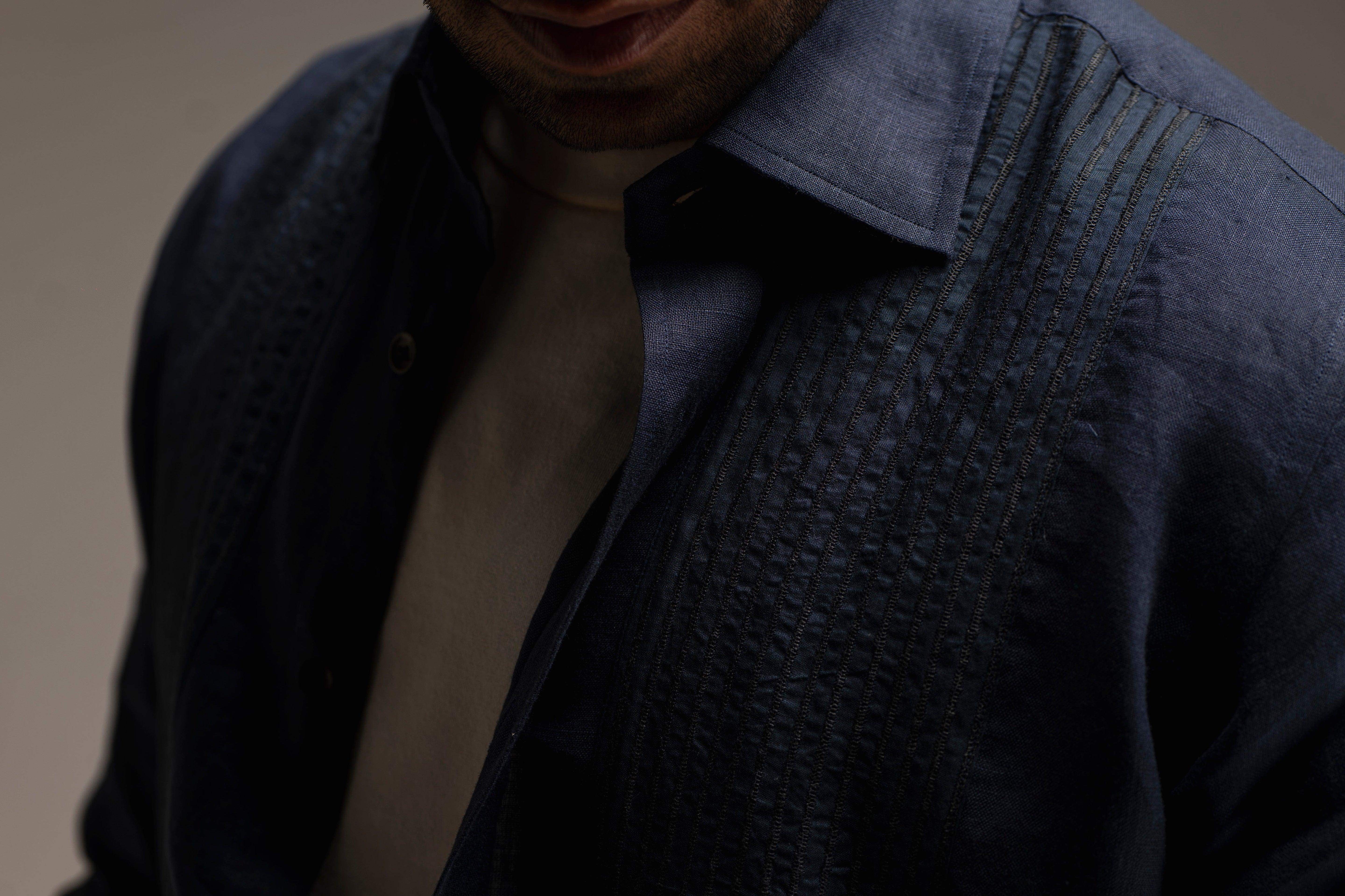 Linen Stripe Embroidered Shirt