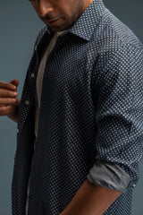 Polka Dot Printed Denim Shirt