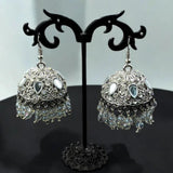 Tear Round Stone Silver Jhumki
