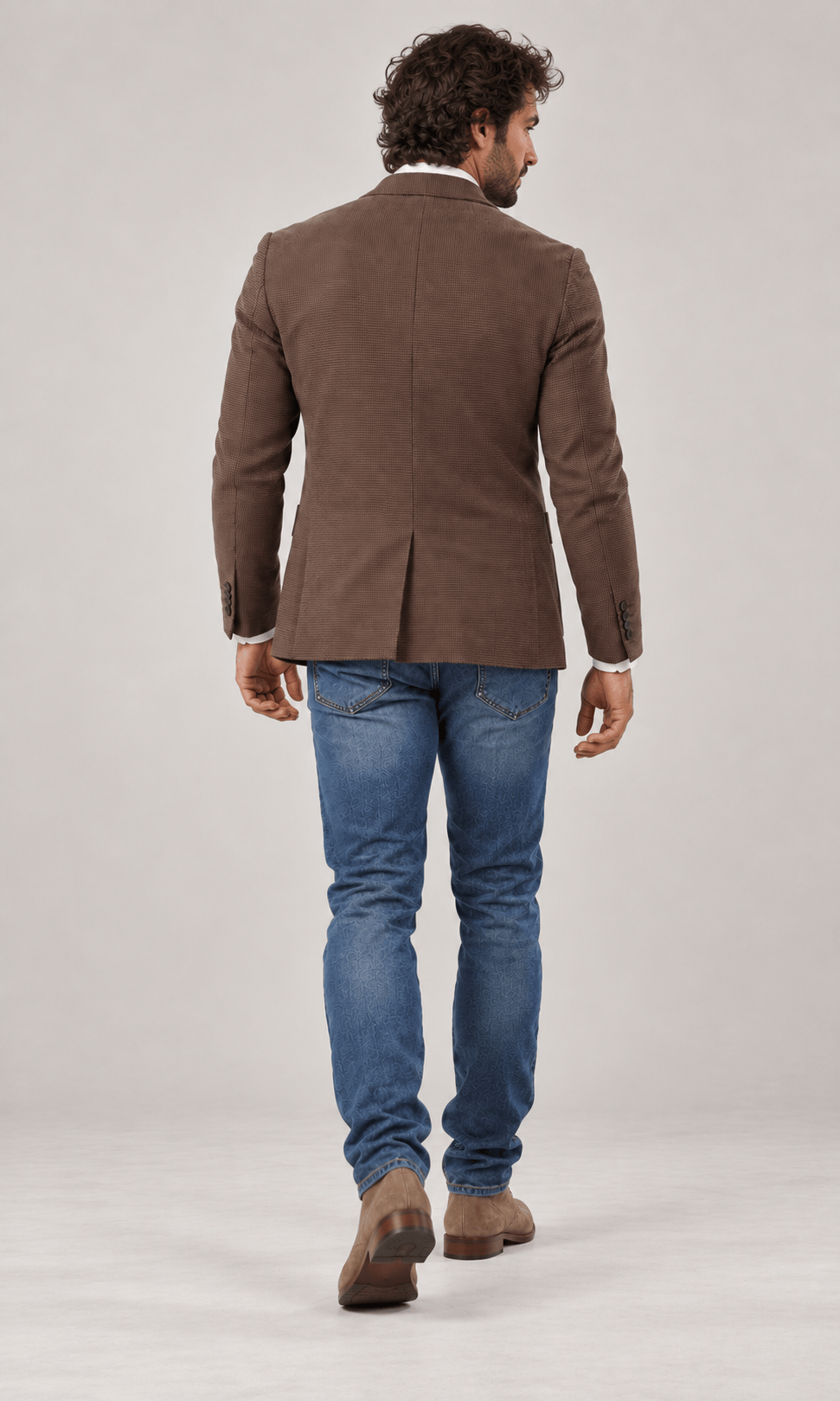 Mocha Men's Handloom Mini Checkered Blazer