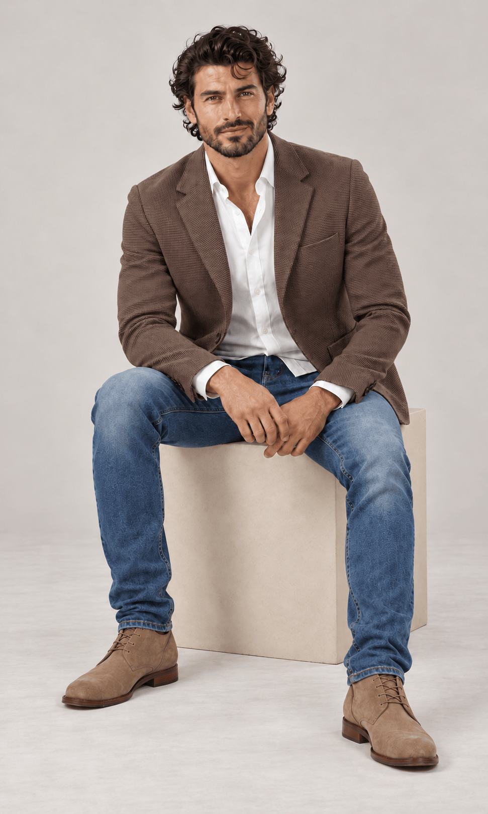 Mocha Men's Handloom Mini Checkered Blazer